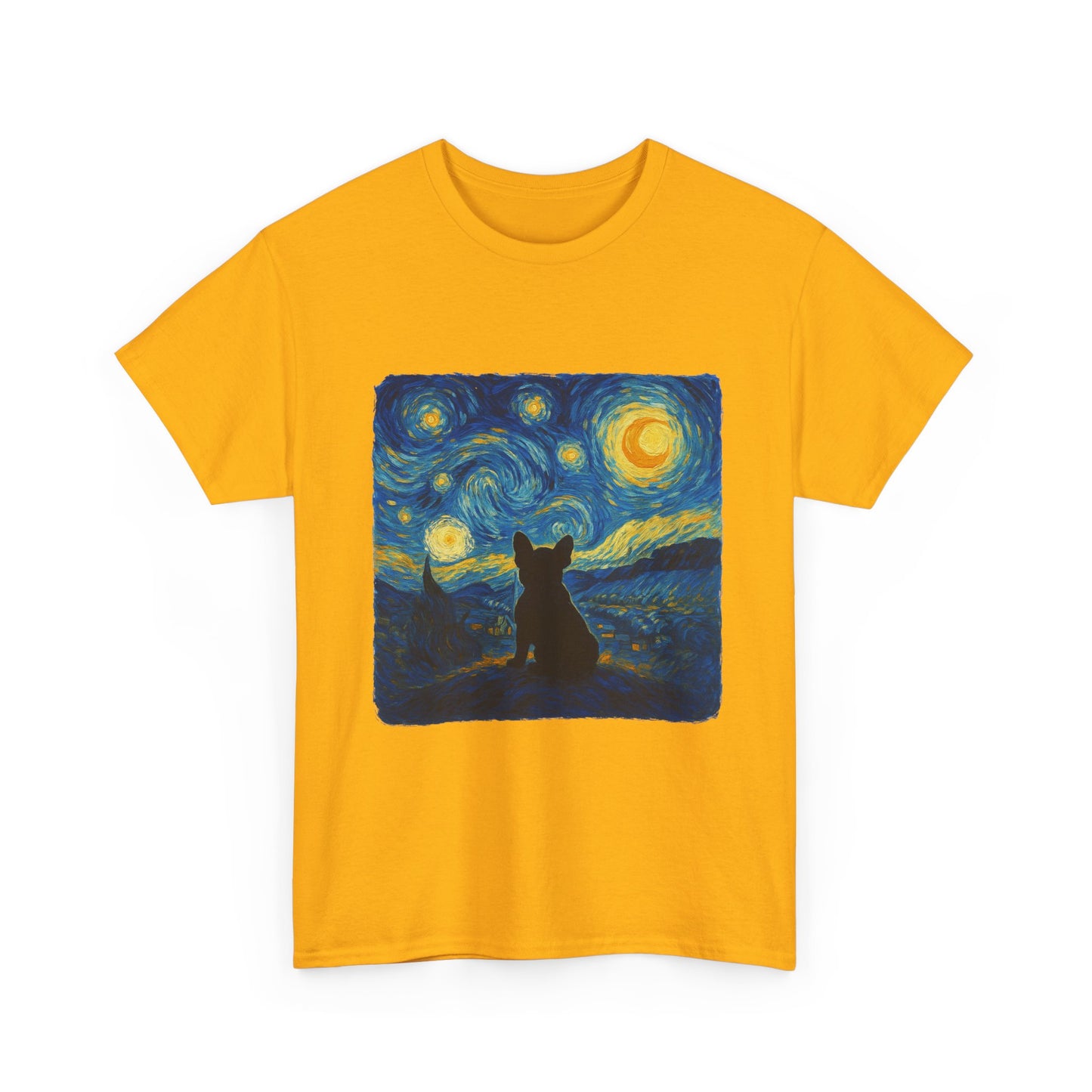 Starry Night Frenchie T-Shirt – Van Gogh Inspired French Bulldog Tee, Artistic Dog Lover Shirt, Unique Gift for Pet Moms & Dads