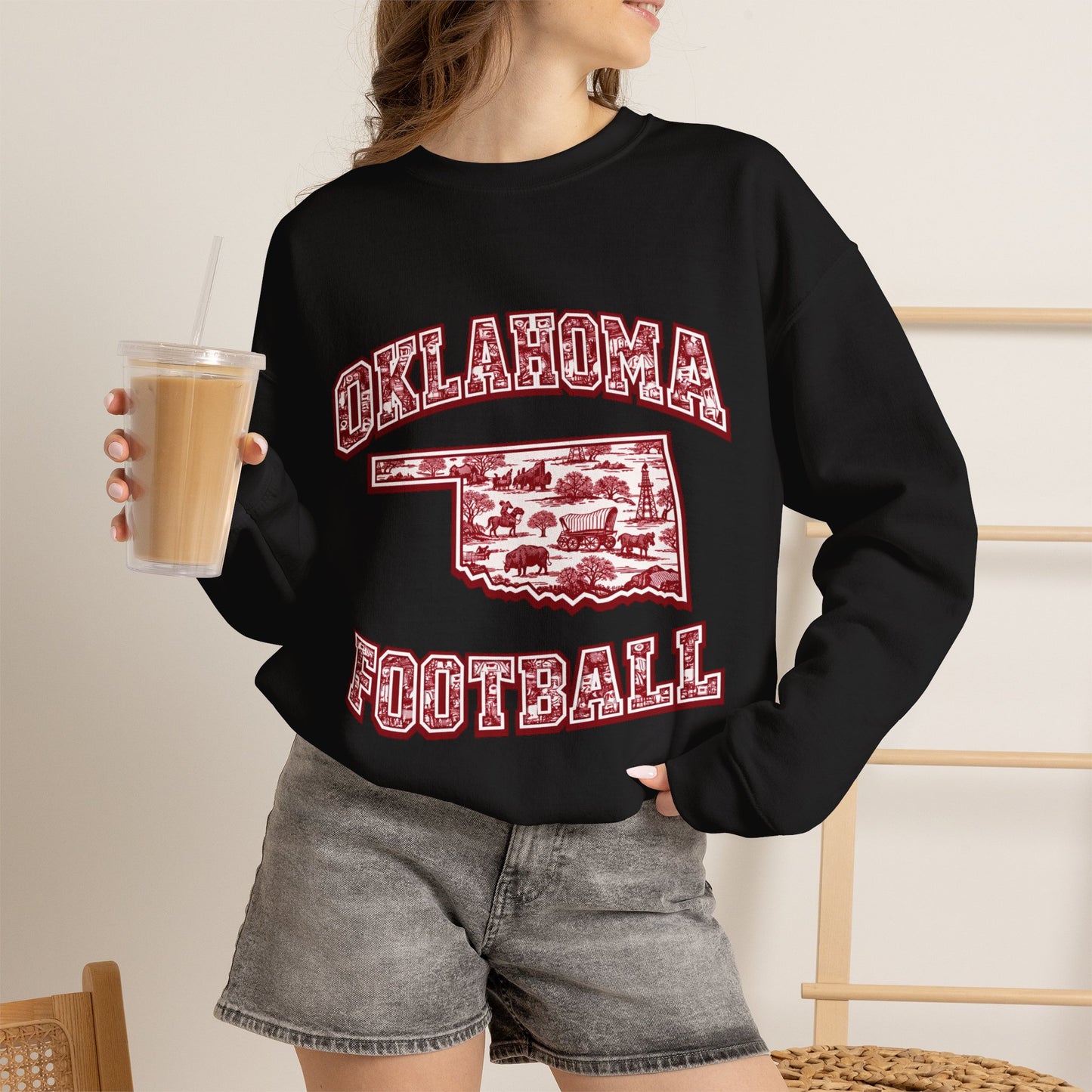 Oklahoma Football Sweatshirt, Oklahoma State Toile Crewneck, Crimson Game Day Sweatshirt, Oklahoma Fan Gift, Vintage Football Crewneck, sooner