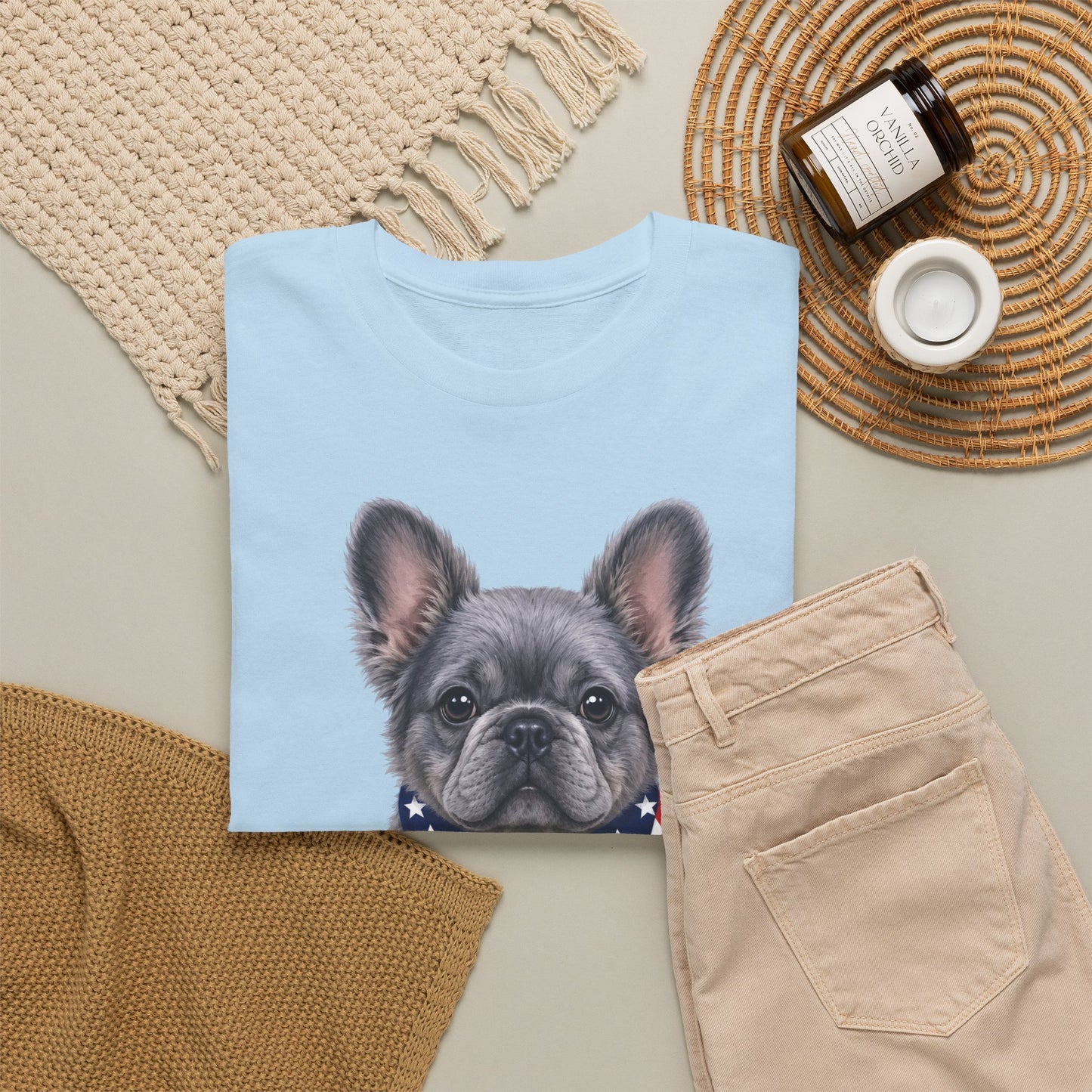 Patriotic Fluffy French Bulldog Shirt, Fluffy Frenchie American Flag Tee, Fourth of July Dog Lover Shirt, USA Fluffy Frenchie Gift