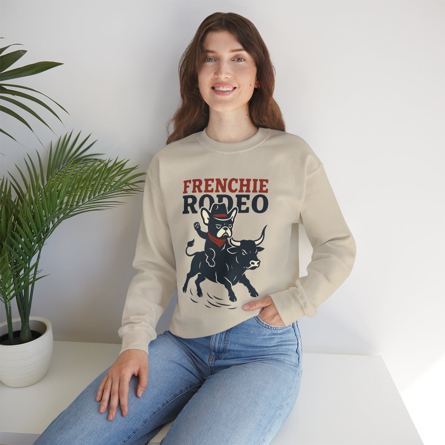 Frenchie Rodeo Sweatshirt – Cowboy French Bulldog Crewneck, Western Dog Lover Gift, Funny Rodeo Pullover for Pet Moms & Dads