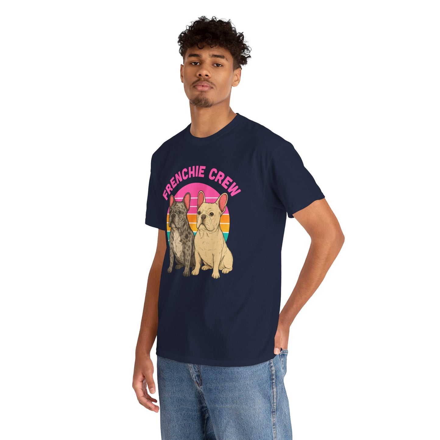 Frenchie Crew T-Shirt | Retro French Bulldog Tee | Merle & Cream Frenchie Dog Lover Shirt | Cute Gift for Frenchie Moms & Dads