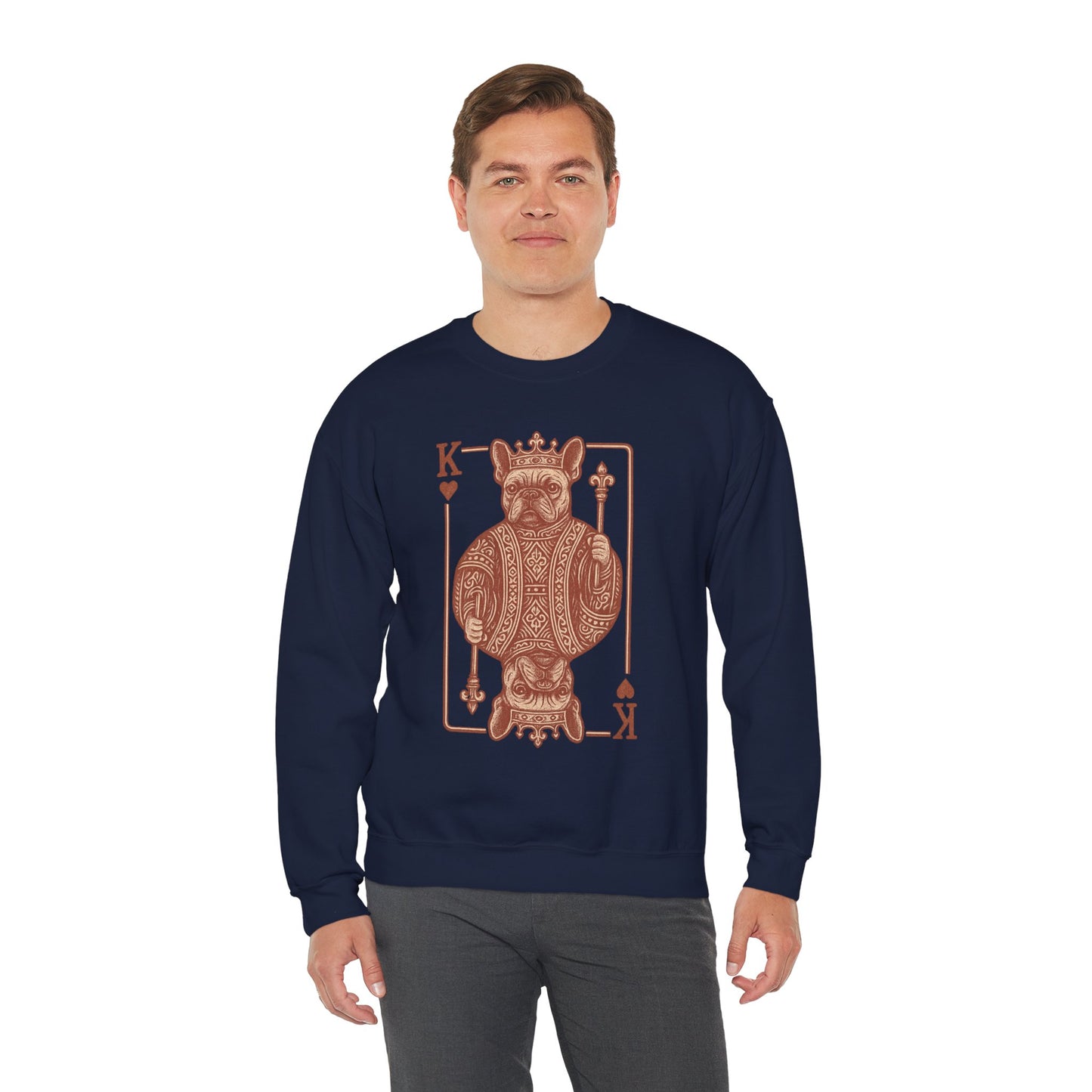 King French Bulldog Sweatshirt, Frenchie Playing Card Crewneck, Royal French Bulldog Pullover, King of Hearts Frenchie Sweatshirt, Vintage Dog Lover Gift