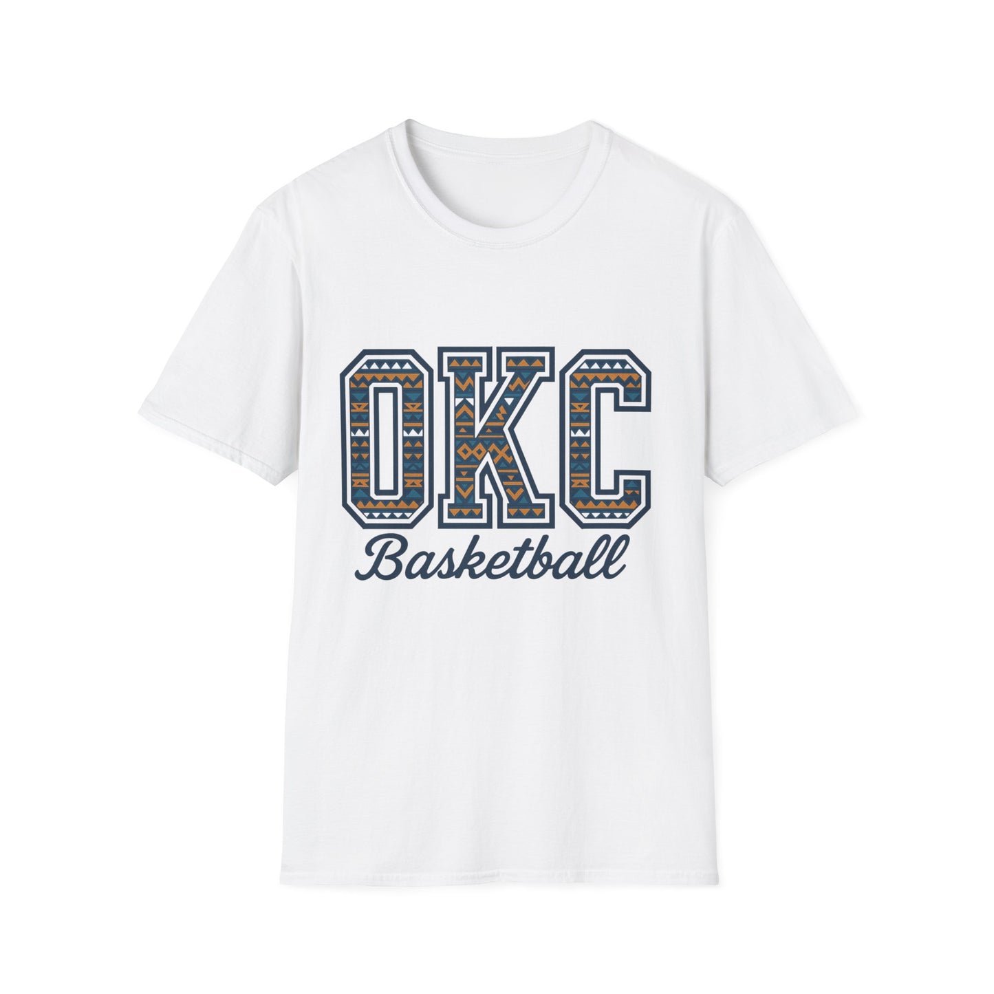 OKC Basketball T-Shirt | Tribal Aztec Letters Tee | Oklahoma City Basketball Shirt | OKC Fan Gift | Unisex Game Day Tee | Orange Thunder Style