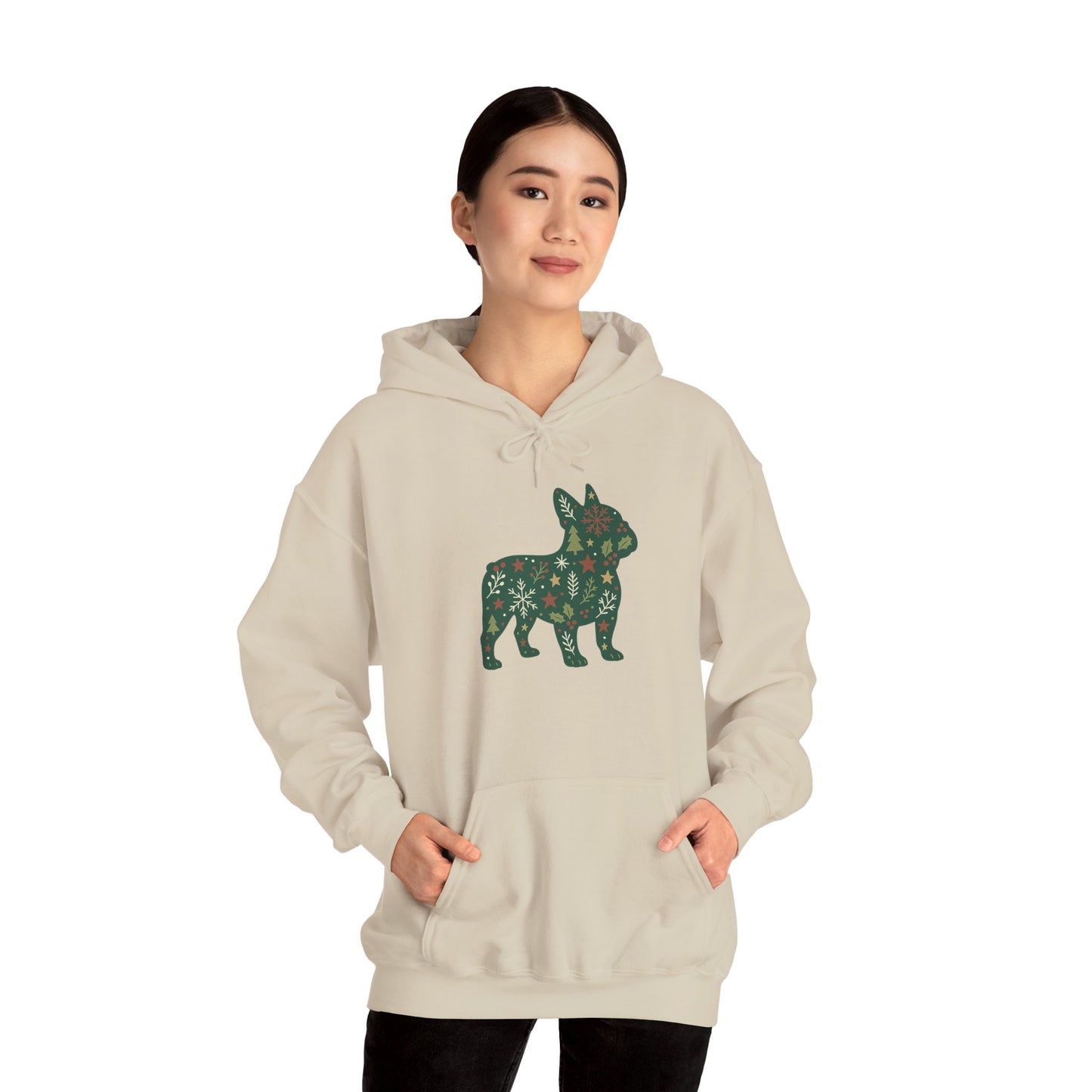 Christmas Frenchie Hoodie | Holiday French Bulldog Sweatshirt | Cute Dog Mom Gift | Frenchie Lover Xmas Hoodie | Winter Dog Silhouette Pullover
