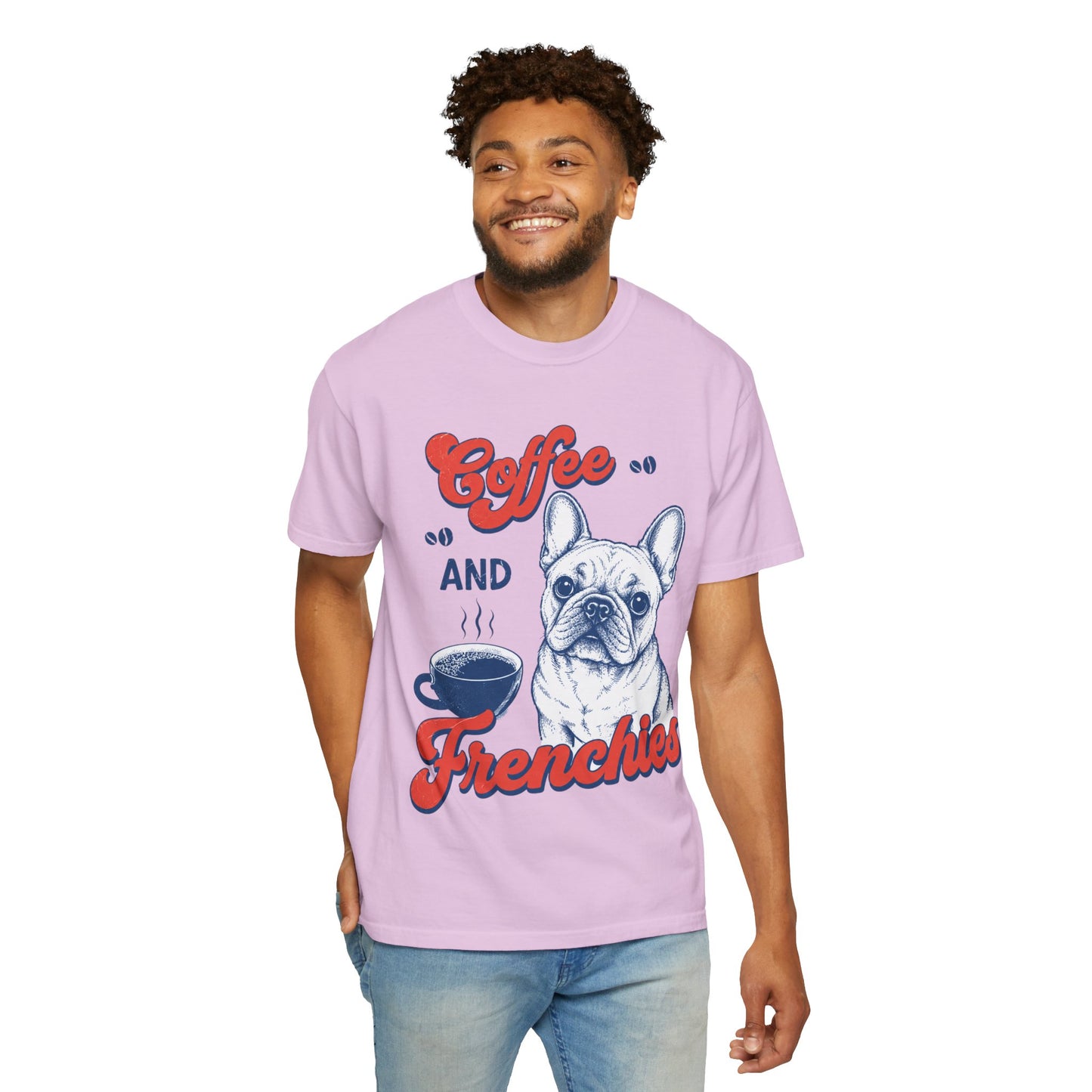 Coffee and Frenchies Shirt, French Bulldog Coffee Tee, Frenchie Lover T-Shirt, Dog Mom Coffee Shirt, Cute French Bulldog Graphic Tee, Coffee Lover Gift