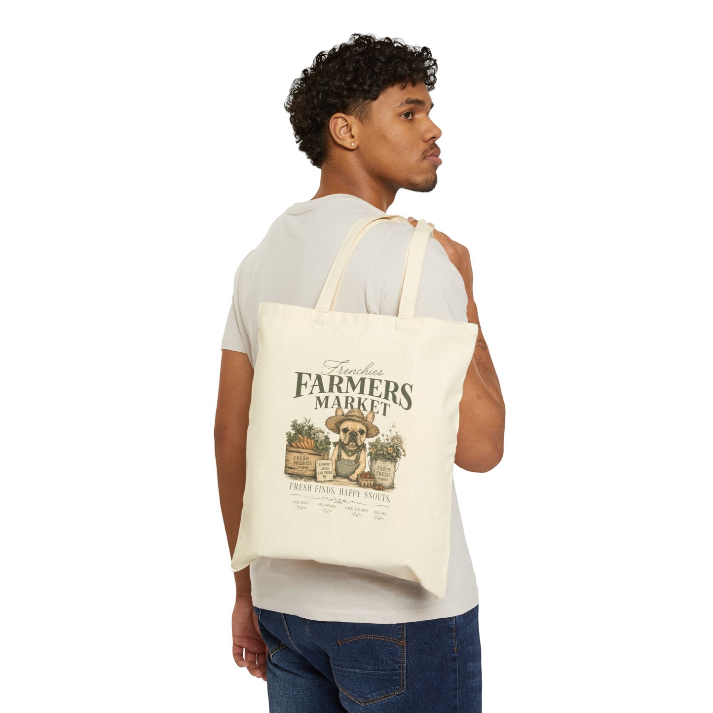 French Bulldog Farmers Market Tote Bag, Frenchie Canvas Tote, Reusable Grocery Bag, Dog Lover Gift, Farmers Market Bag, Eco Friendly Tote, Frenchie Mom Gift