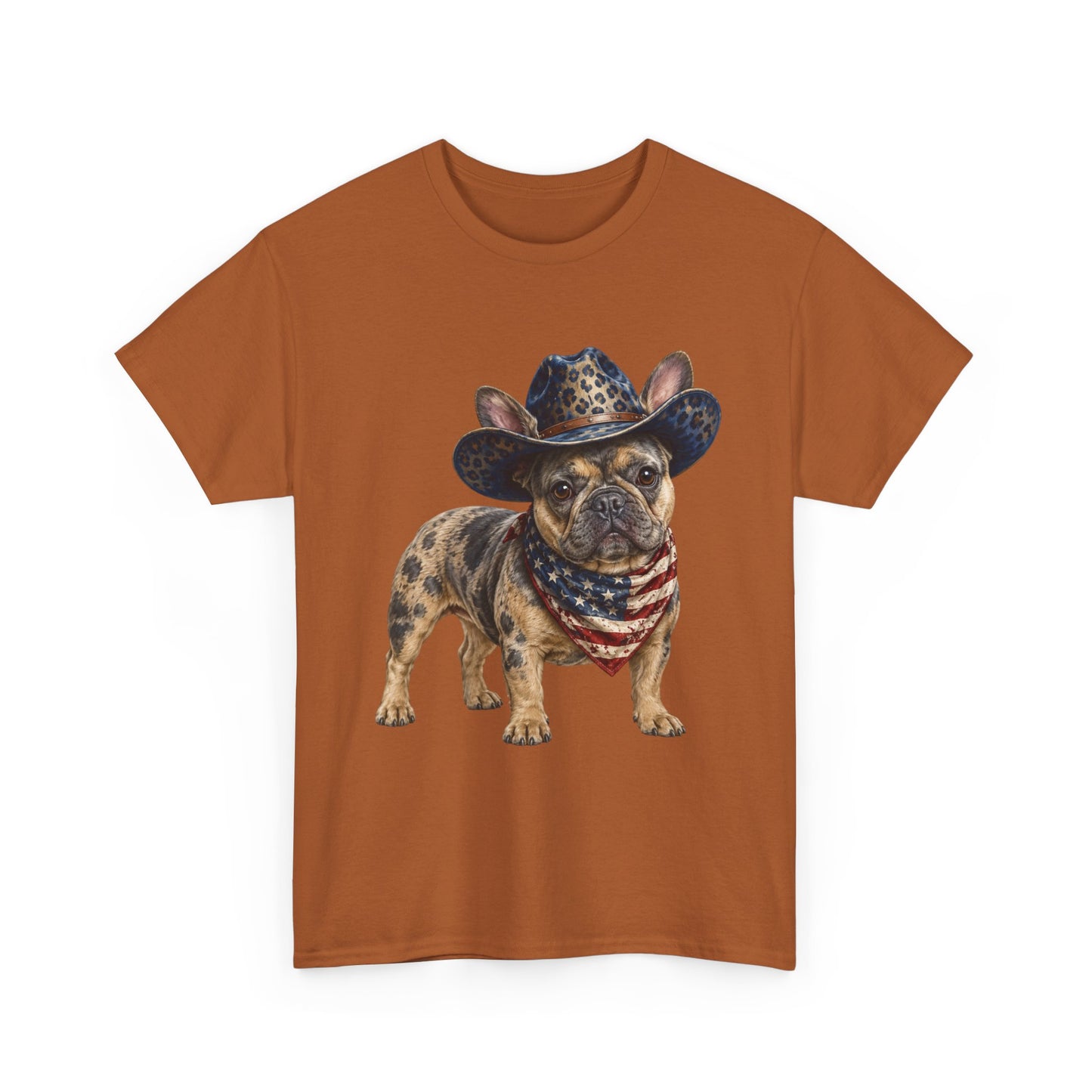 Patriotic Merle French Bulldog Shirt, Cowboy Frenchie Tee, American Flag Bandana Dog Shirt, Fourth of July French Bulldog Gift