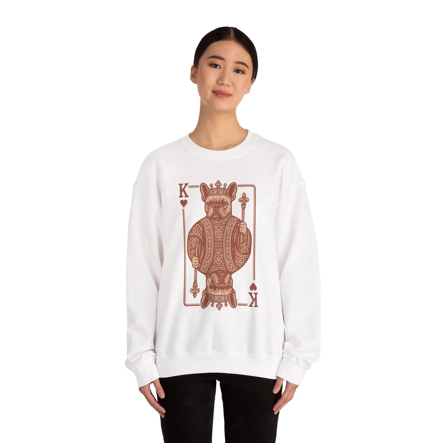 King French Bulldog Sweatshirt, Frenchie Playing Card Crewneck, Royal French Bulldog Pullover, King of Hearts Frenchie Sweatshirt, Vintage Dog Lover Gift