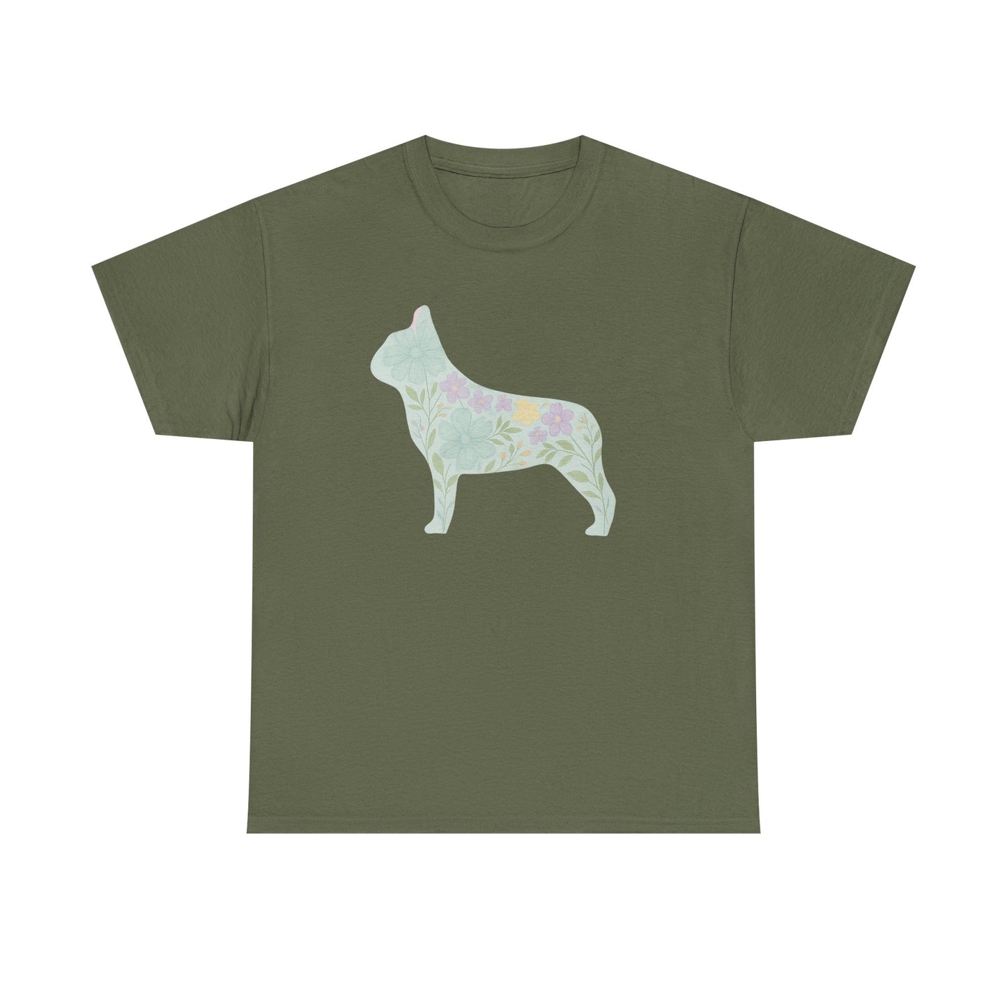 Floral French Bulldog T-Shirt | Pastel Dog Lover Tee | Soft Floral Frenchie Silhouette Shirt | Cute Gift for French Bulldog Moms