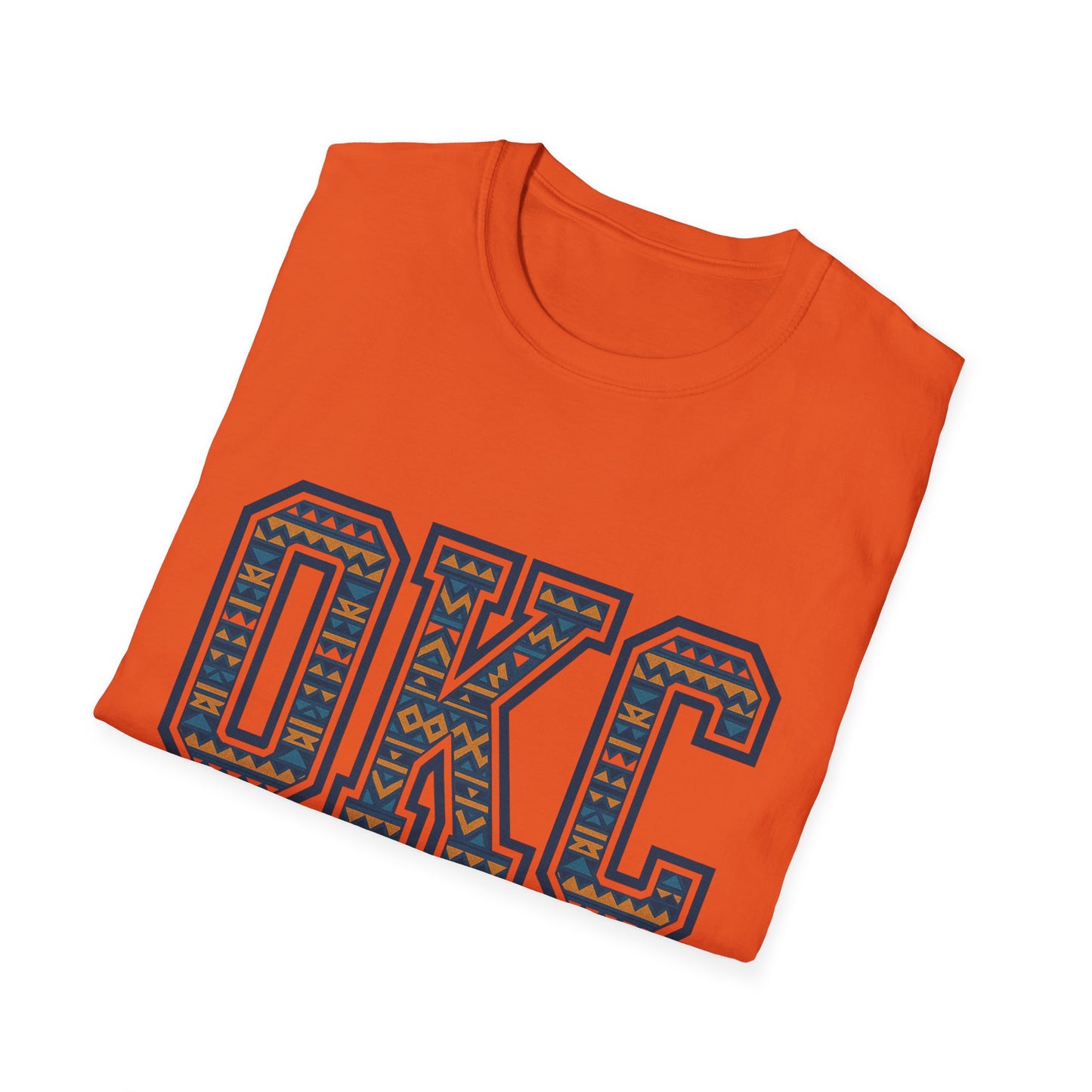 OKC Basketball T-Shirt | Tribal Aztec Letters Tee | Oklahoma City Basketball Shirt | OKC Fan Gift | Unisex Game Day Tee | Orange Thunder Style