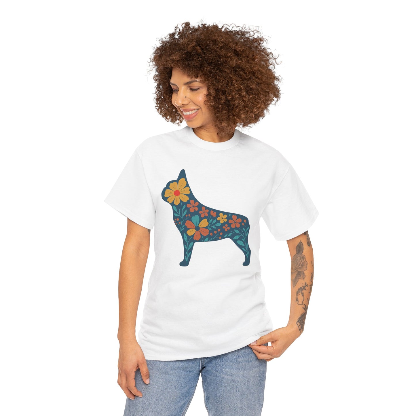 Floral Frenchie T-Shirt | Bright Flower French Bulldog Tee | Cute Dog Lover Shirt | Retro Pet Mom Gift | Boho Botanical Frenchie Graphic Tee