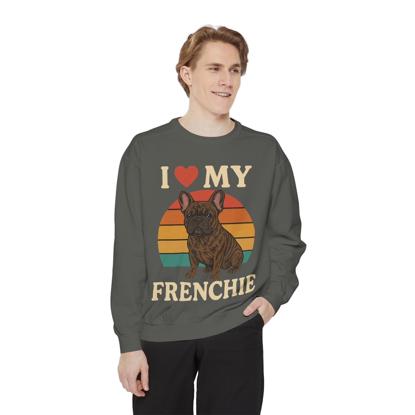 Retro Brindle French Bulldog Pullover | Vintage Frenchie Sweatshirt | Cute Dog Lover Gift | Unisex Cozy French Bulldog Sweater