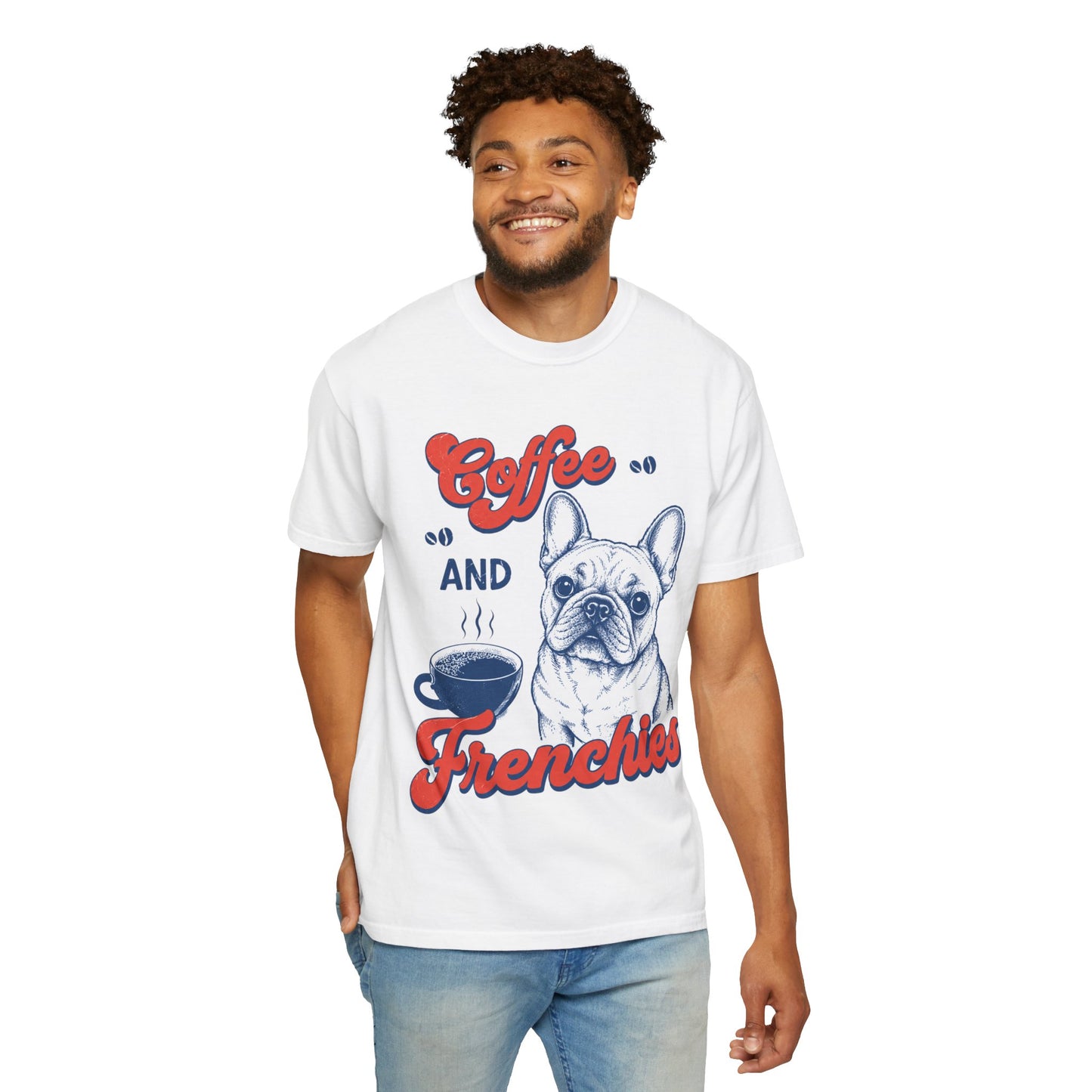 Coffee and Frenchies Shirt, French Bulldog Coffee Tee, Frenchie Lover T-Shirt, Dog Mom Coffee Shirt, Cute French Bulldog Graphic Tee, Coffee Lover Gift