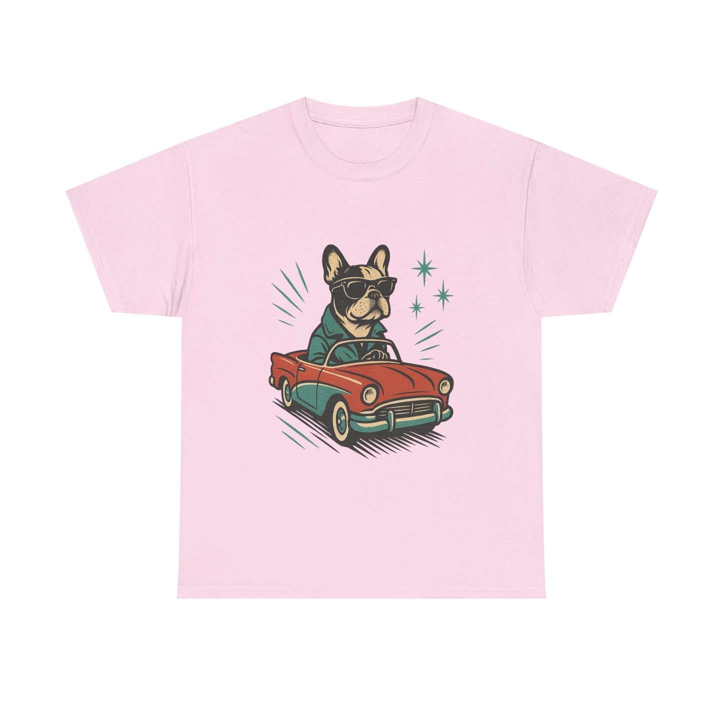 Rockabilly Frenchie T-Shirt | Retro French Bulldog Driving Tee | Vintage Car Dog Lover Shirt | Cool 50s Style Frenchie Graphic Tee