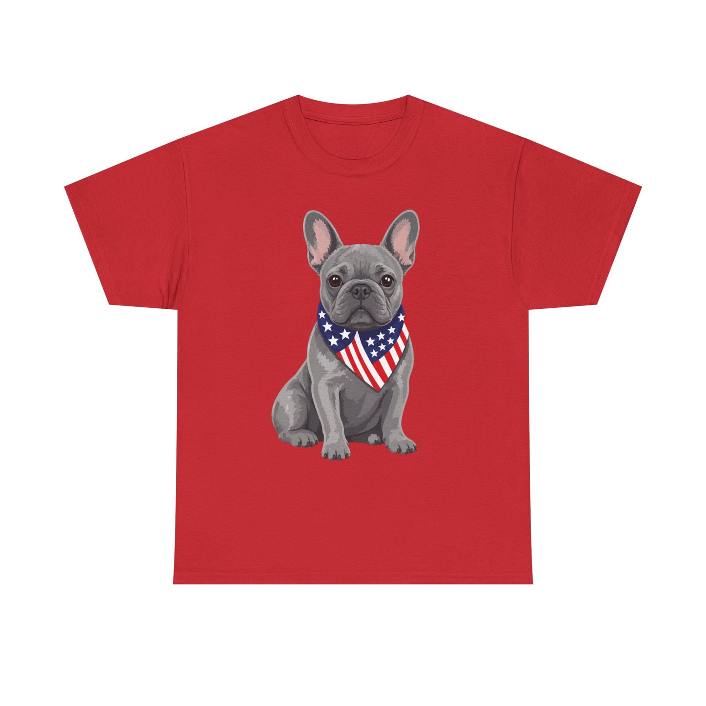 Patriotic French Bulldog Shirt, Blue Frenchie American Flag Bandana Tee, Fourth of July Dog Lover Shirt, USA French Bulldog Gift