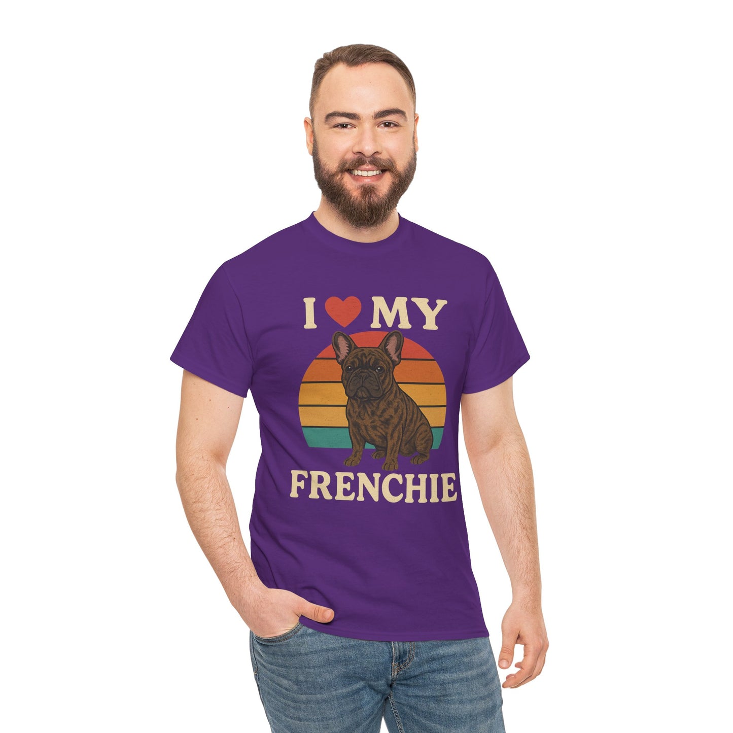 I Love My Frenchie T-Shirt | Retro French Bulldog Tee | Vintage Dog Lover Gift | Frenchie Mom & Dad Shirt | Brindle Bulldog Graphic Top