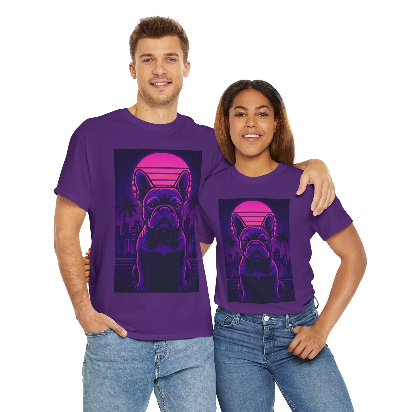 Vaporwave French Bulldog T-Shirt | Retro Neon Dog Tee | 80s Aesthetic Frenchie Shirt | Synthwave Graphic Tee | Cool Gift for Pet Lovers