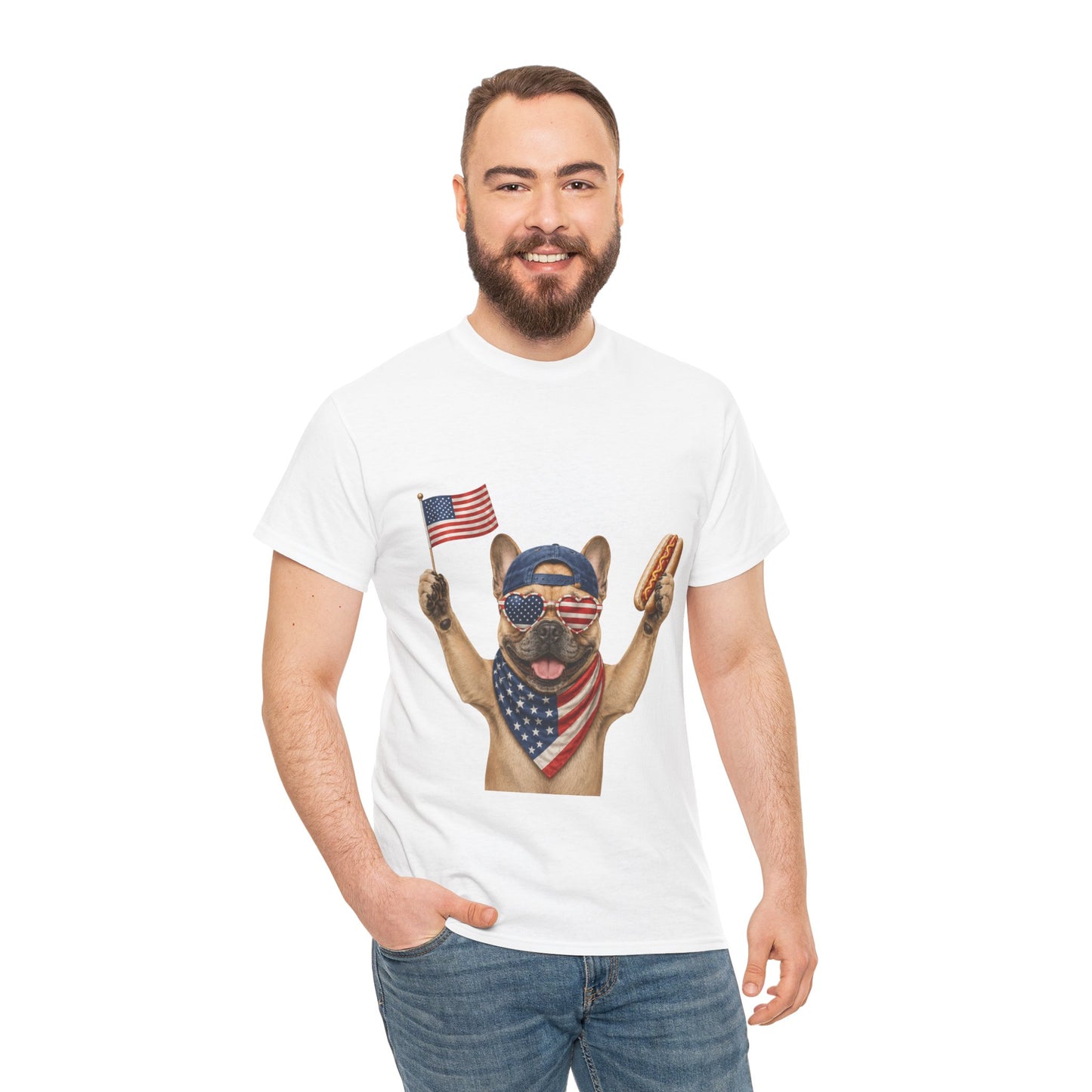 Patriotic French Bulldog Shirt, Funny Frenchie 4th of July Tee, American Flag Dog Shirt, Hot Dog French Bulldog Gift, USA Dog Lover Shirt