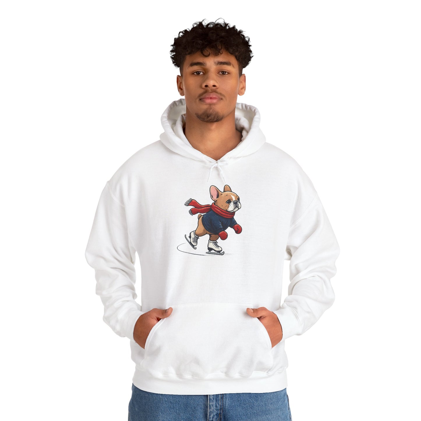 Ice Skating Frenchie Hoodie – Cute Winter French Bulldog Sweatshirt, Holiday Dog Lover Gift, Cozy Skating Pup Hoodie, Frenchie Christmas Hoodie