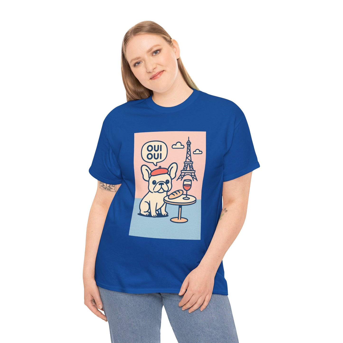 Oui Oui Frenchie Paris T-Shirt – Cute French Bulldog Café Tee, Paris Dog Lover Shirt, Beret & Baguette Graphic, French Bulldog Gift for Women & Men