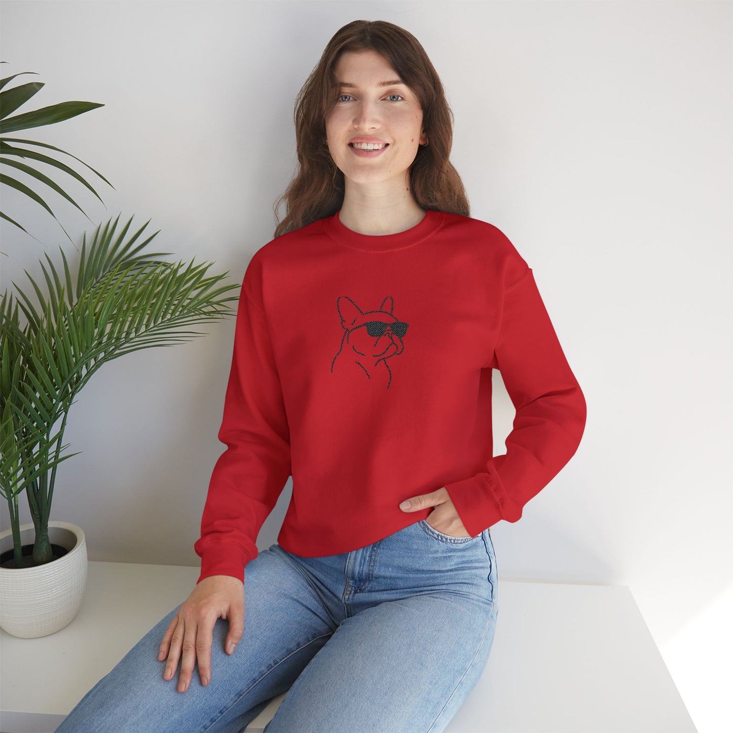 Frenchie in Shades Sweatshirt | Hot Pink French Bulldog Crewneck | Minimal Line Art Dog Lover Gift | Cute Cozy Frenchie Pullover