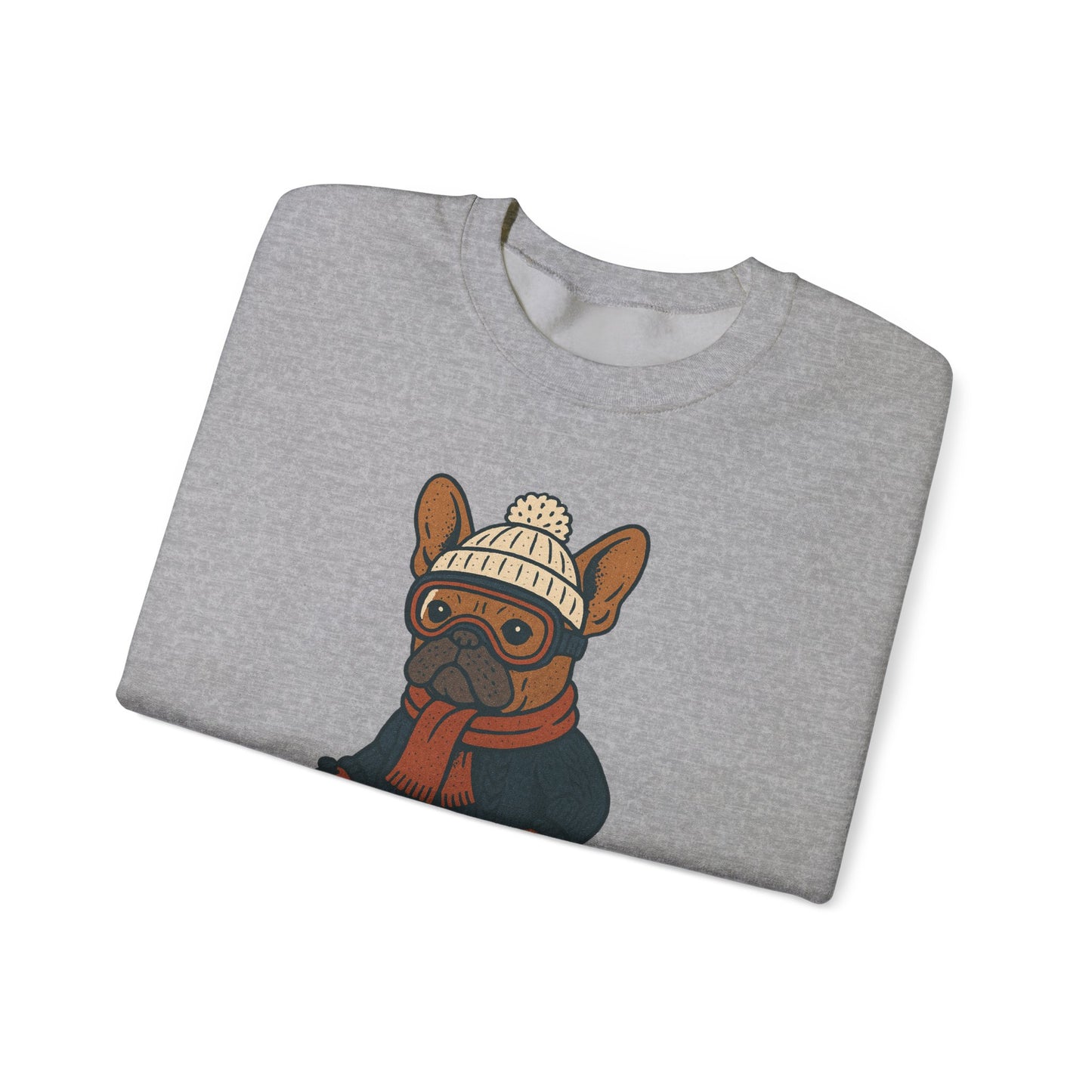 Skiing Frenchie Sweatshirt – Cute Winter French Bulldog Pullover, Cozy Ski Dog Sweater, Funny Dog Lover Gift, Winter Sports Bulldog Crewneck