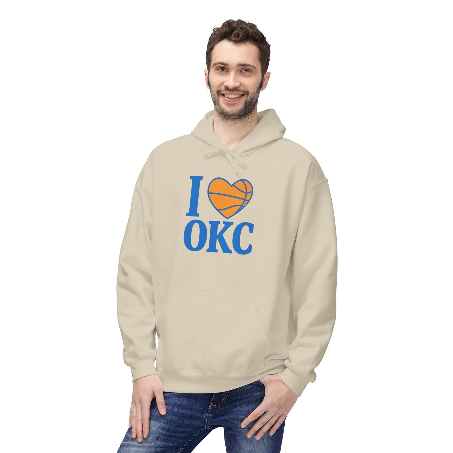 I Love OKC Basketball Hoodie | Oklahoma City Fan Pullover | Blue & Orange Game Day Sweatshirt
