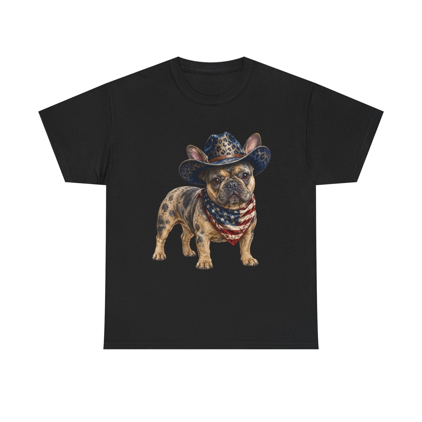 Patriotic Merle French Bulldog Shirt, Cowboy Frenchie Tee, American Flag Bandana Dog Shirt, Fourth of July French Bulldog Gift