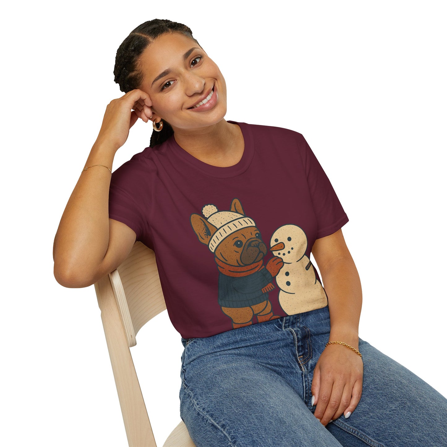 French Bulldog Snowman T-Shirt • Cute Winter Frenchie Tee • Holiday Dog Lover Shirt • Christmas Pup Graphic • Cozy Winter Pet Lover Gift