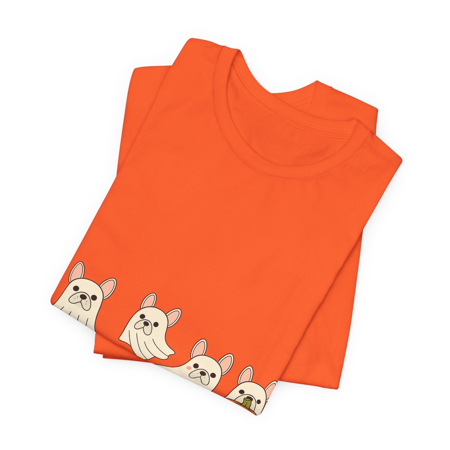 Frenchie Ghost Halloween T-Shirt | Cute French Bulldog Graphic Tee | Funny Dog Lover Spooky Season Shirt | Pumpkin Ghost Frenchie Tee