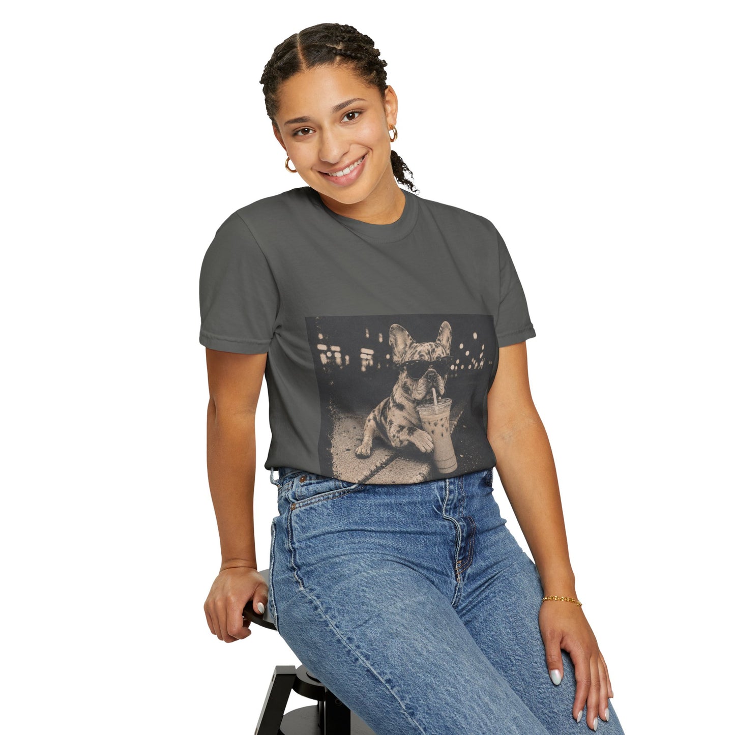 Funny Coffee French Bulldog Shirt, Iced Coffee Frenchie Tee, Vintage French Bulldog Coffee Lover Shirt, Dog Mom Gift, Cafe Frenchie Shirt