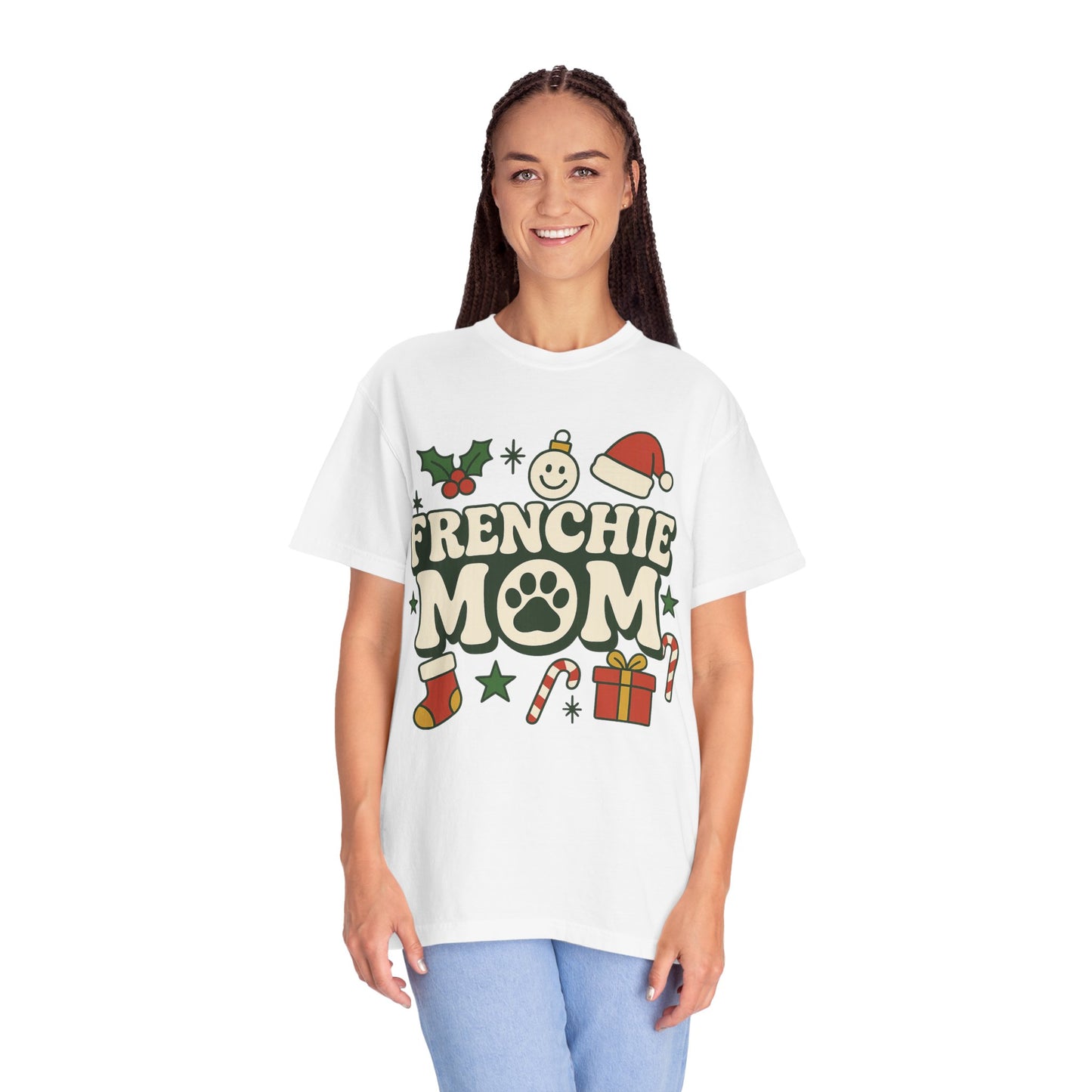 Merry Frenchie Mom T-Shirt | Christmas Dog Mom Tee | Festive French Bulldog Top | Cute Holiday Dog Lover Gift Shirt