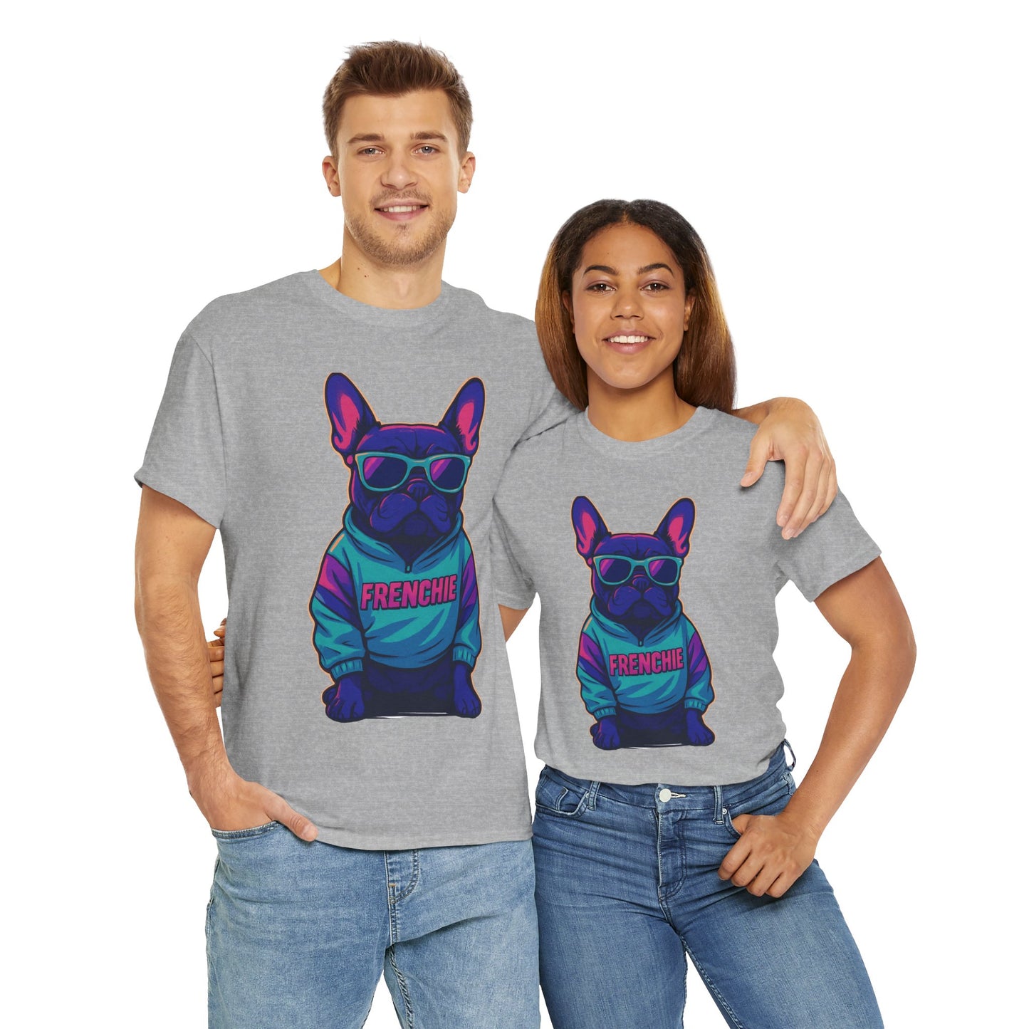 Vaporwave Frenchie T-Shirt | Retro Neon Dog Graphic | 80s Style French Bulldog Tee | Colorful Streetwear Gift for Dog Lovers | Cool Pet Apparel