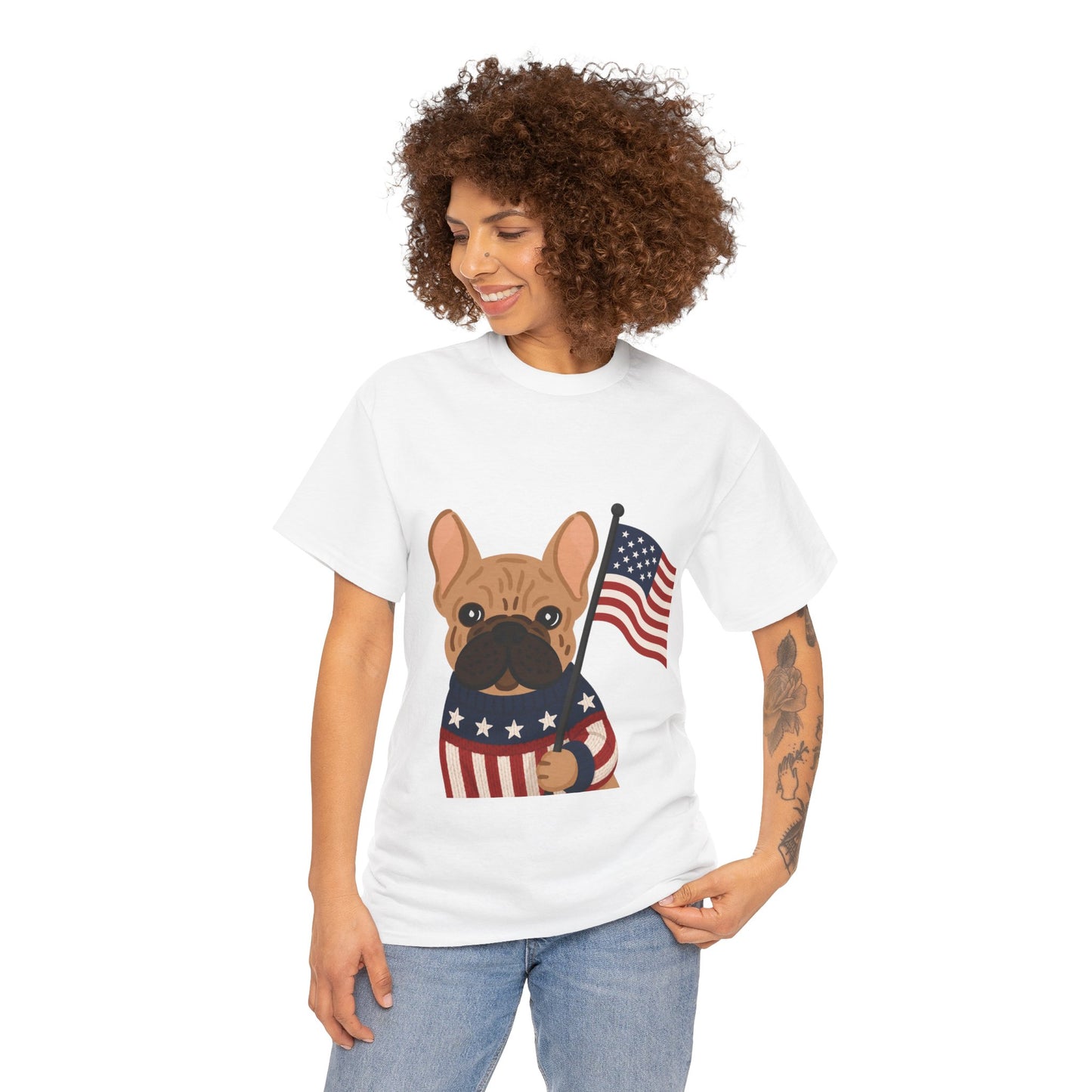 Patriotic French Bulldog Shirt, American Flag Frenchie Tee, Fourth of July Dog Lover Shirt, USA French Bulldog Gift, Patriotic Puppy Sweater Tee