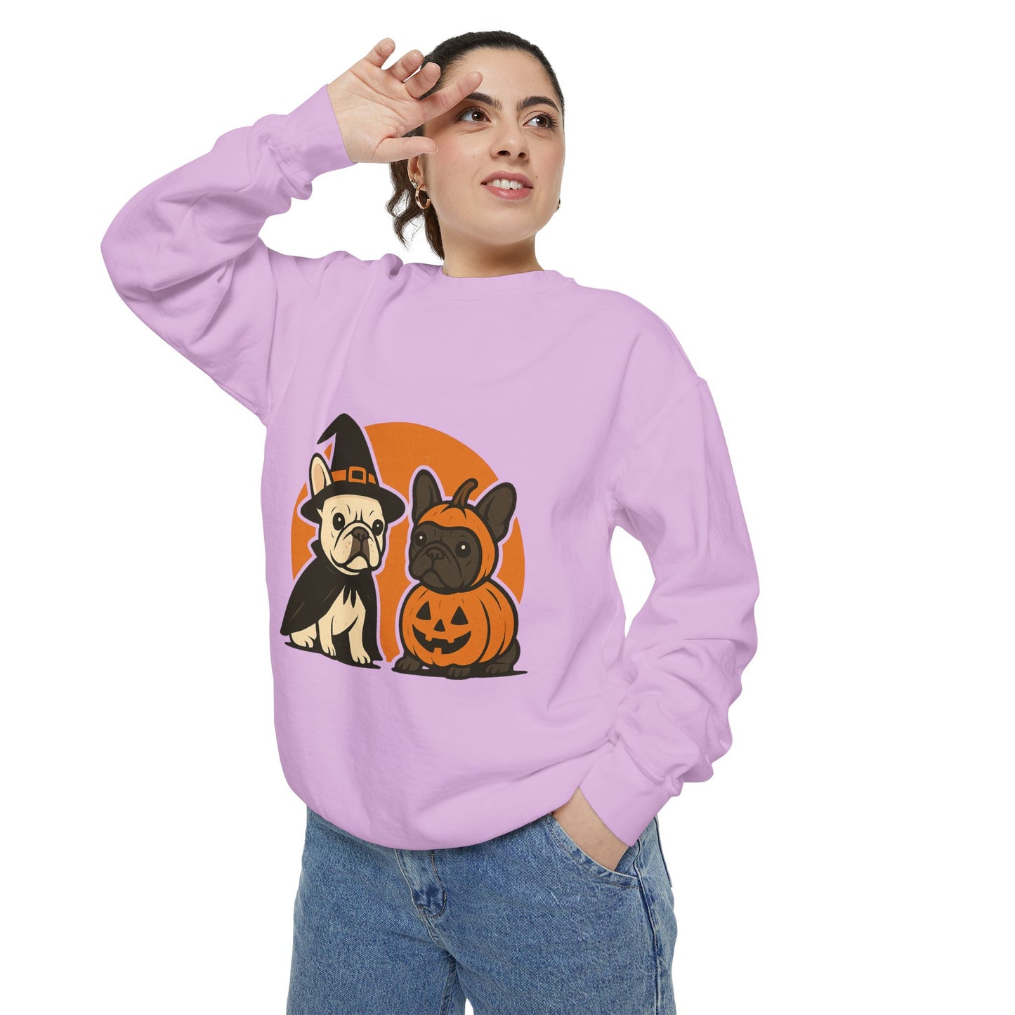 French Bulldog Halloween Sweatshirt | Spooky Frenchie Pullover | Witch Dog Lover Crewneck | Cute Pumpkin Fall Sweater