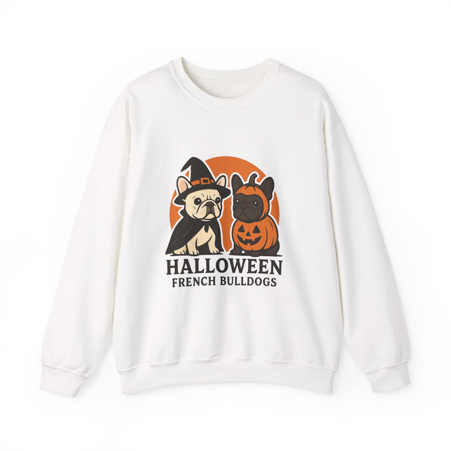 Halloween French Bulldogs Pullover | Cute Pumpkin & Witch Frenchie Sweatshirt | Spooky Fall Dog Lover Gift | Unisex Cozy Halloween Sweater