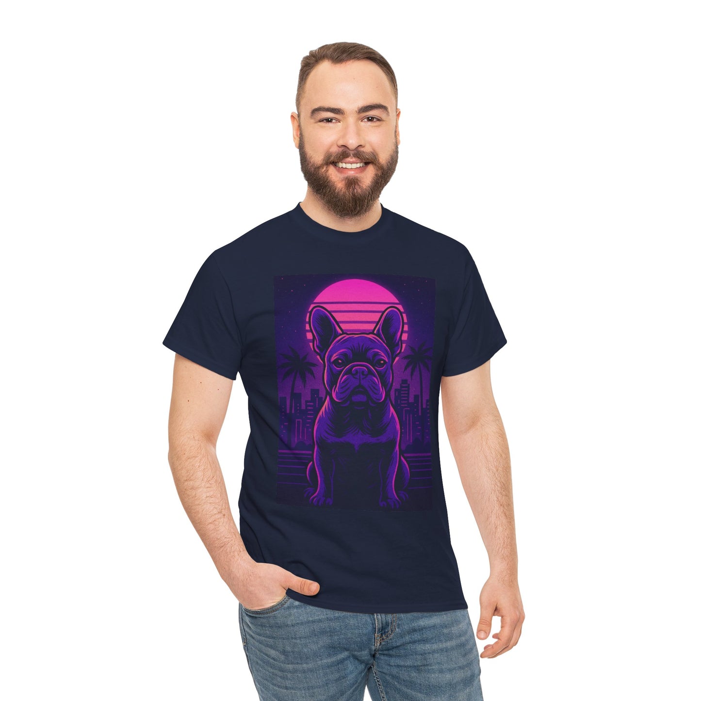 Vaporwave French Bulldog T-Shirt | Retro Neon Dog Tee | 80s Aesthetic Frenchie Shirt | Synthwave Graphic Tee | Cool Gift for Pet Lovers