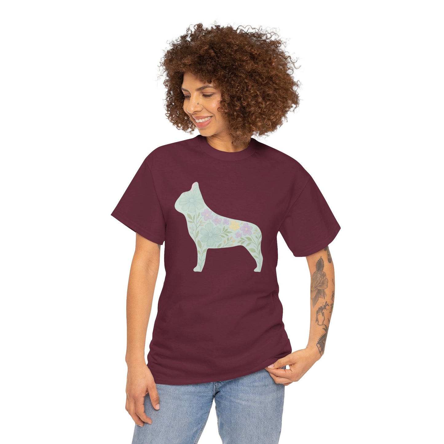 Floral French Bulldog T-Shirt | Pastel Dog Lover Tee | Soft Floral Frenchie Silhouette Shirt | Cute Gift for French Bulldog Moms