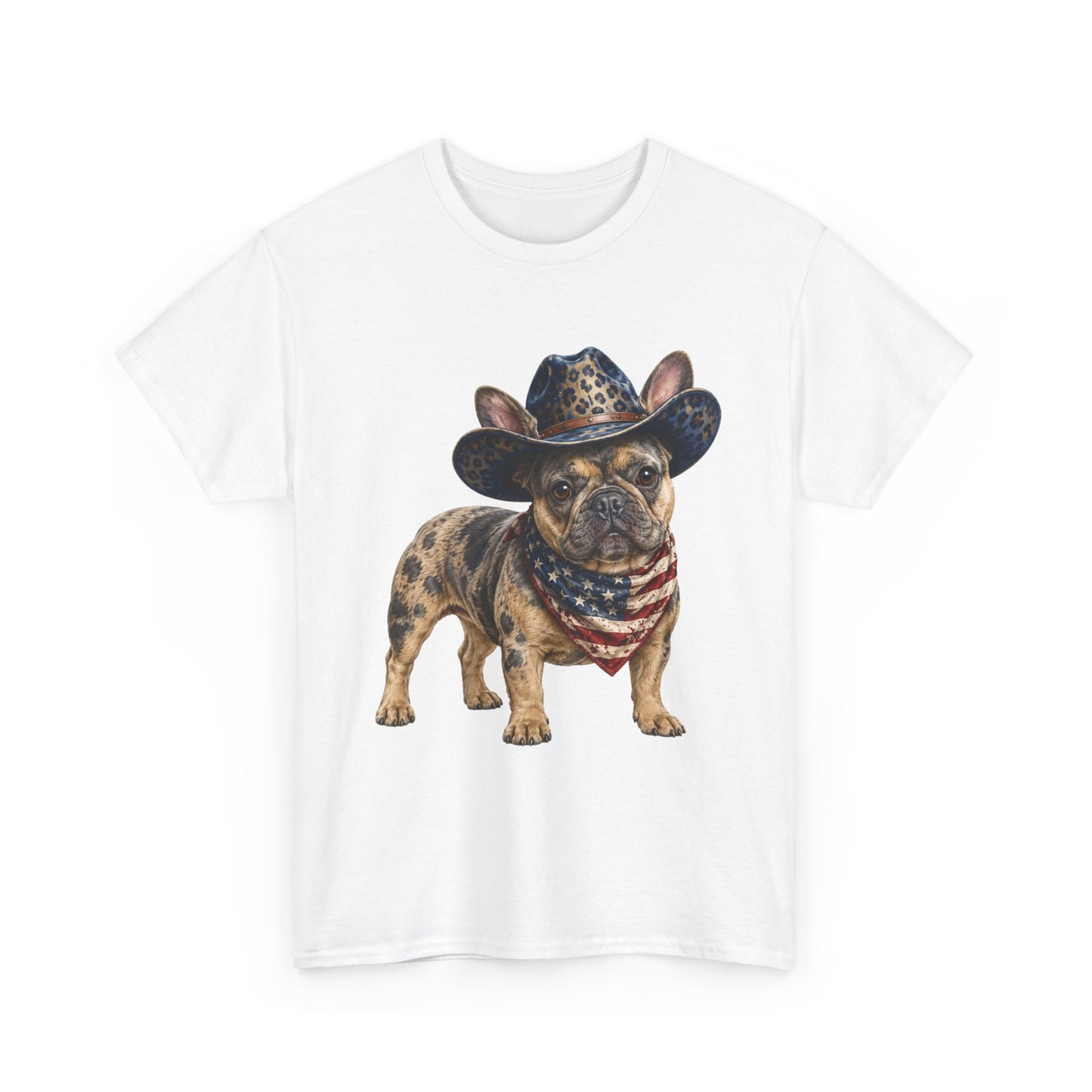 Patriotic Merle French Bulldog Shirt, Cowboy Frenchie Tee, American Flag Bandana Dog Shirt, Fourth of July French Bulldog Gift