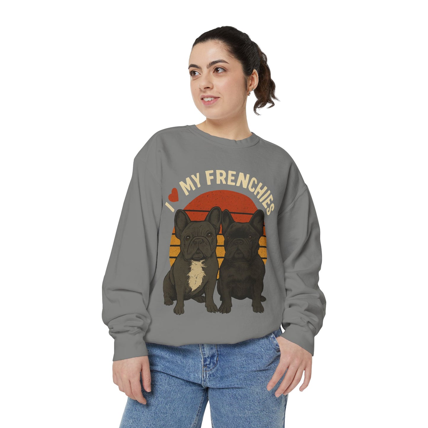 I Love My Frenchies Sweatshirt | Retro French Bulldog Pullover | Vintage Dog Mom Crewneck | Cozy Frenchie Lover Sweater