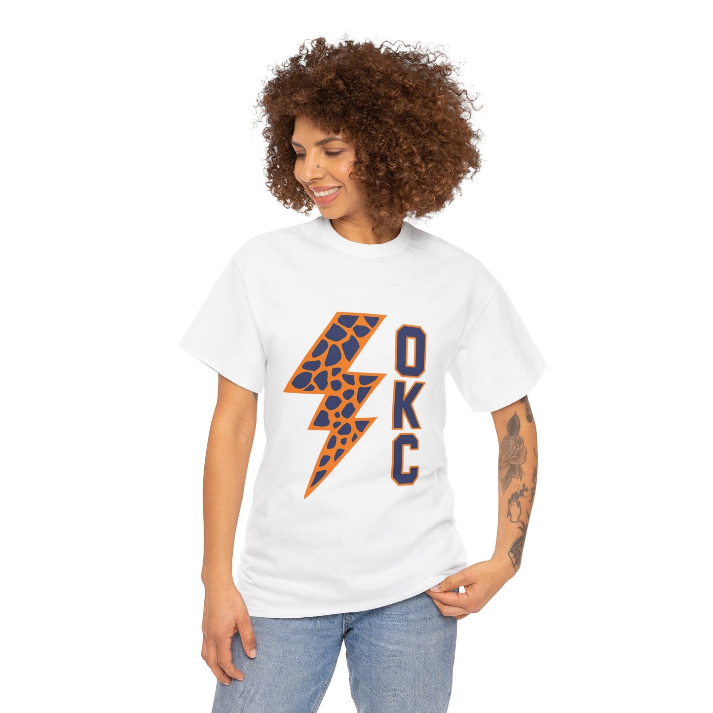 OKC Leopard Lightning Bolt T-Shirt | Oklahoma City Basketball | Blue & Orange Game Day Tee