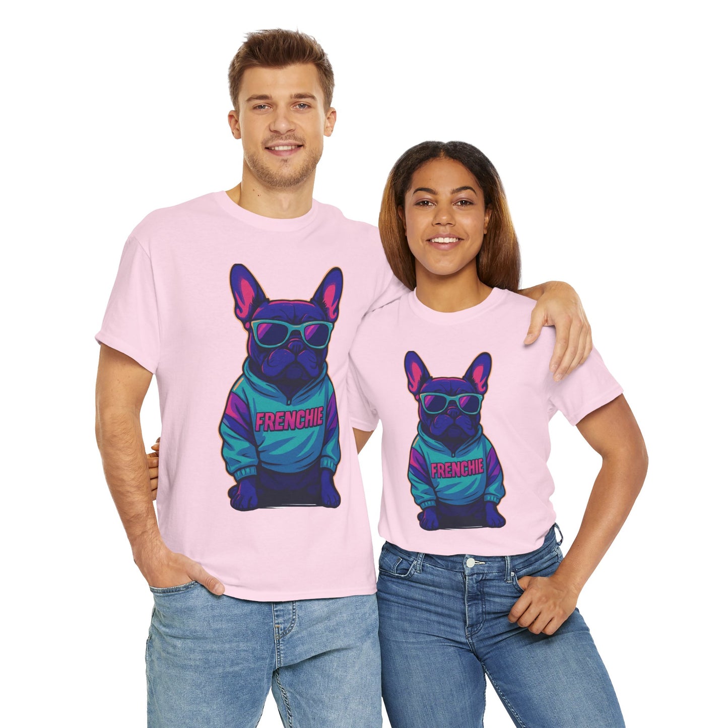 Vaporwave Frenchie T-Shirt | Retro Neon Dog Graphic | 80s Style French Bulldog Tee | Colorful Streetwear Gift for Dog Lovers | Cool Pet Apparel