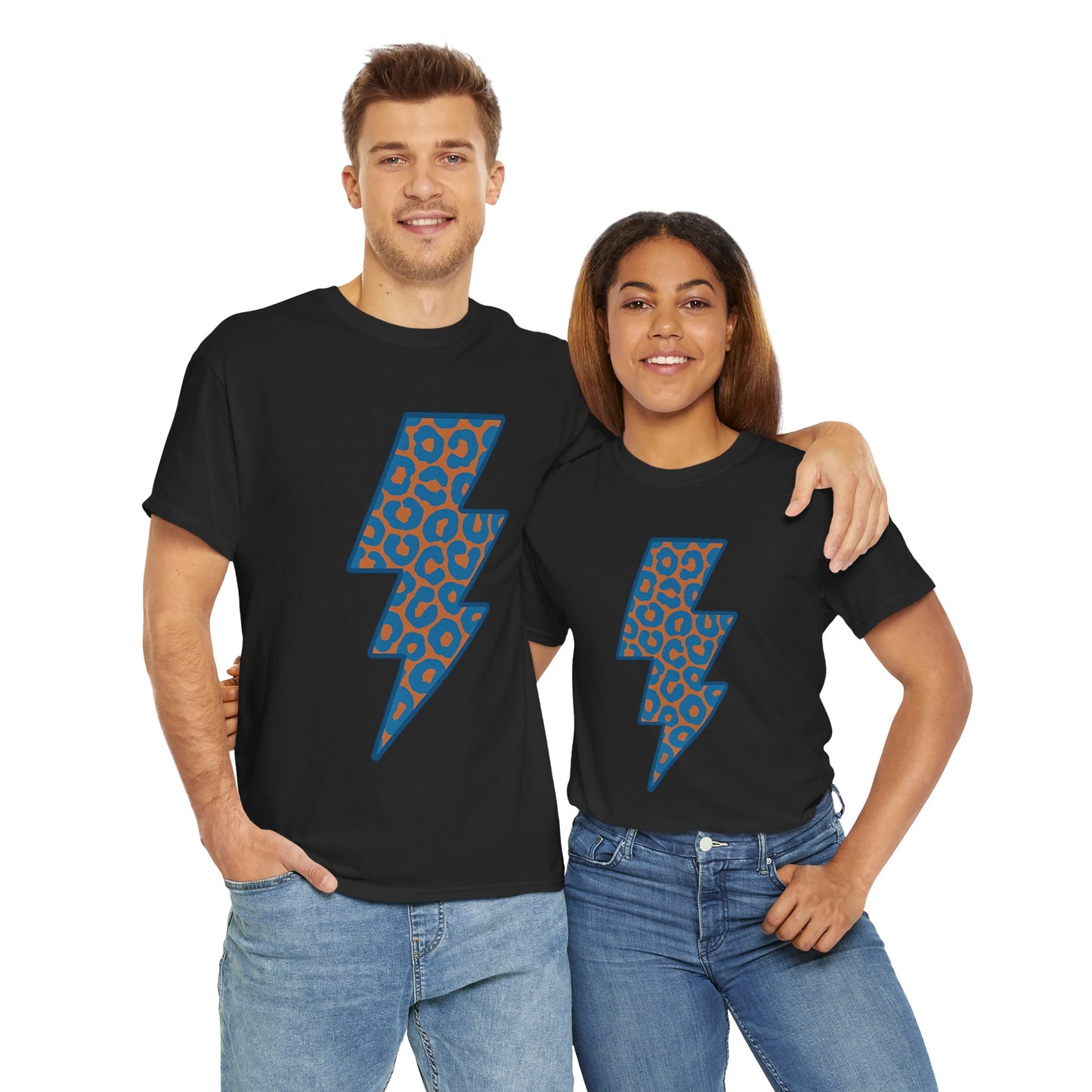 Blue Leopard Lightning Bolt T-Shirt | OKC Thunder Inspired Shirt | Orange & Blue Game Day Tee | Retro Lightning Graphic