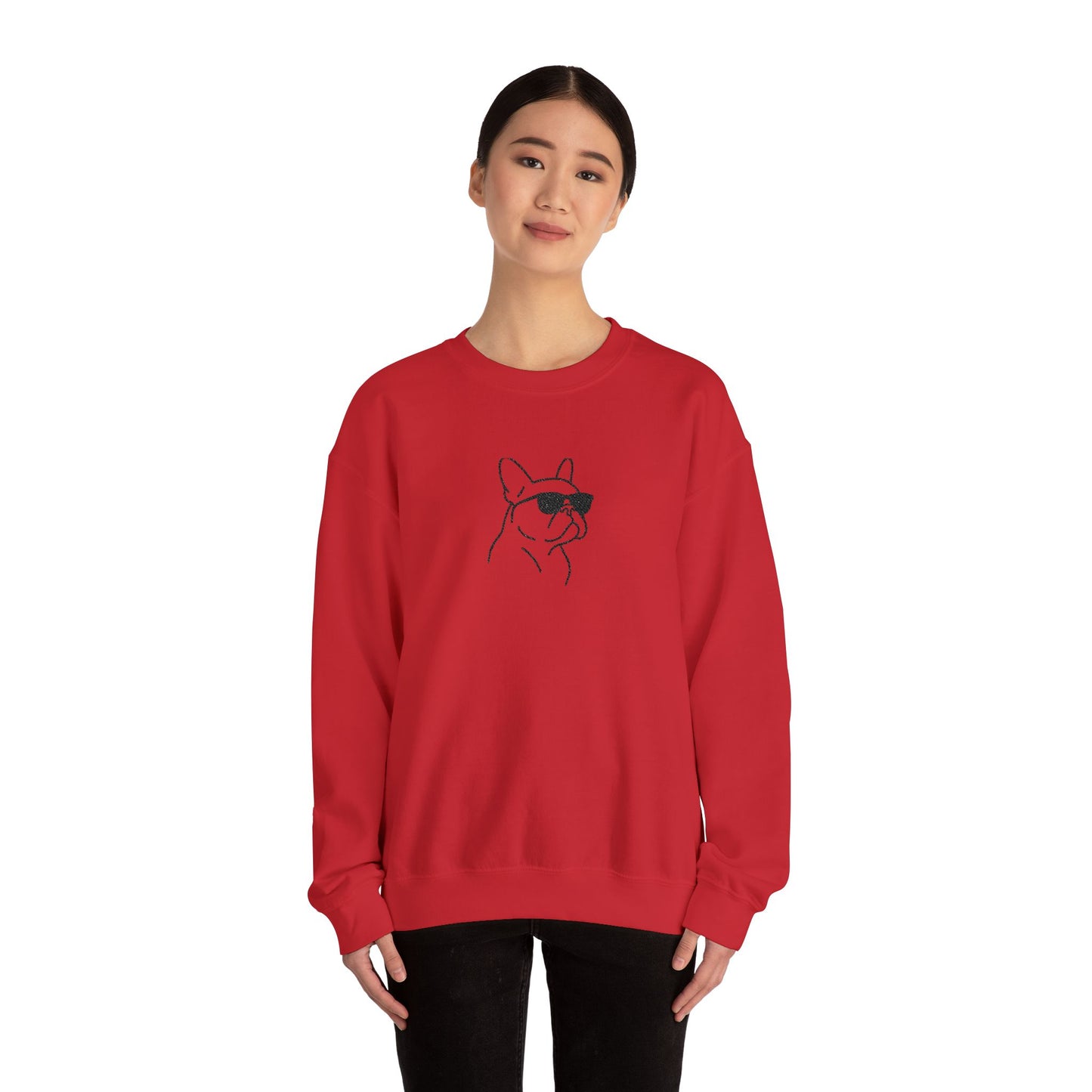Frenchie in Shades Sweatshirt | Hot Pink French Bulldog Crewneck | Minimal Line Art Dog Lover Gift | Cute Cozy Frenchie Pullover