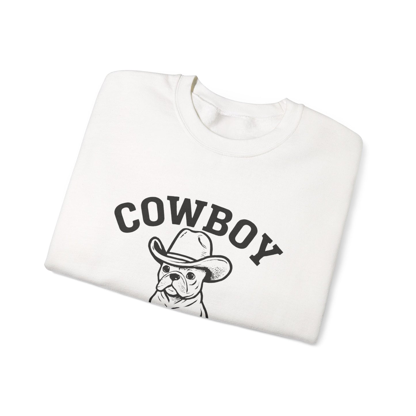 Cowboy Frenchie Sweatshirt – Western French Bulldog Crewneck, Cowboy Dog Sweater, Cute Frenchie Mom Gift, Country Western Dog Lover Shirt, Rustic Cowboy Pet Apparel