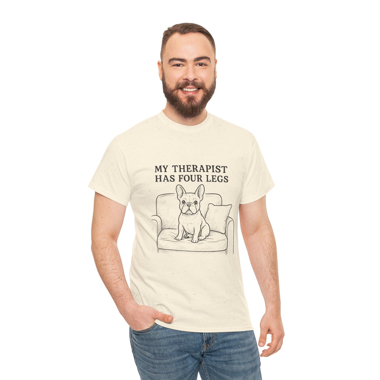 My Therapist Has Four Legs French Bulldog Shirt – Funny Dog Lover Tee, Frenchie Owner Gift, Mental Health Humor Shirt, Cute Pet Apparel