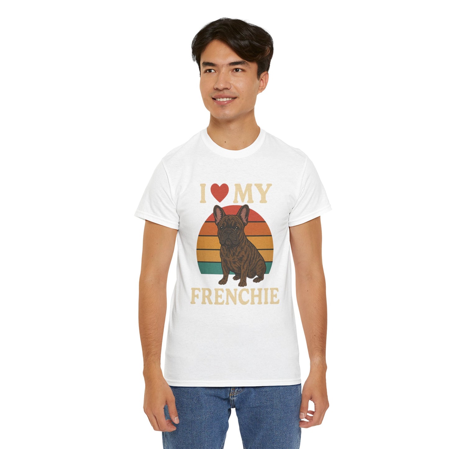 I Love My Frenchie T-Shirt | Retro French Bulldog Tee | Vintage Dog Lover Gift | Frenchie Mom & Dad Shirt | Brindle Bulldog Graphic Top