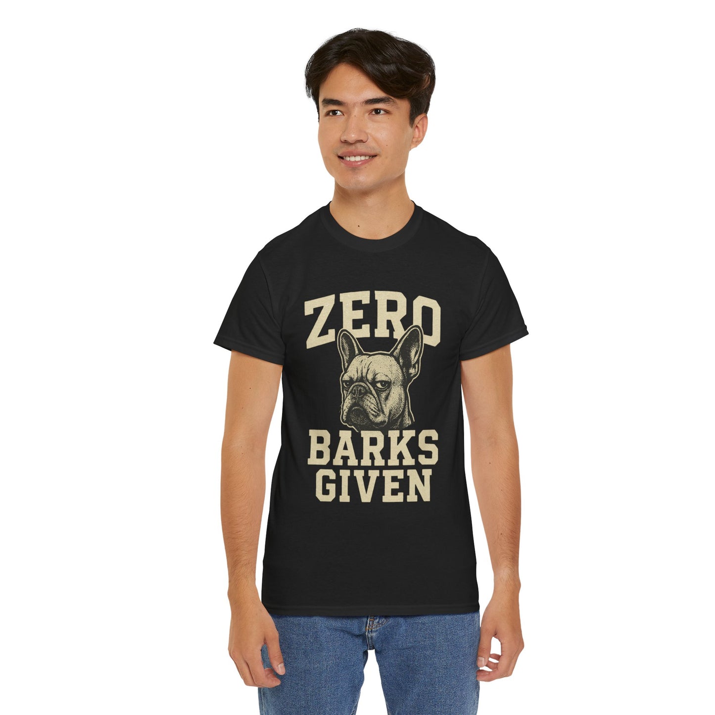 Zero Barks Given Frenchie T-Shirt – Funny French Bulldog Tee, Grumpy Dog Humor Shirt, Frenchie Lover Gift, Dog Mom Graphic Tee, Vintage Style Dog Shirt