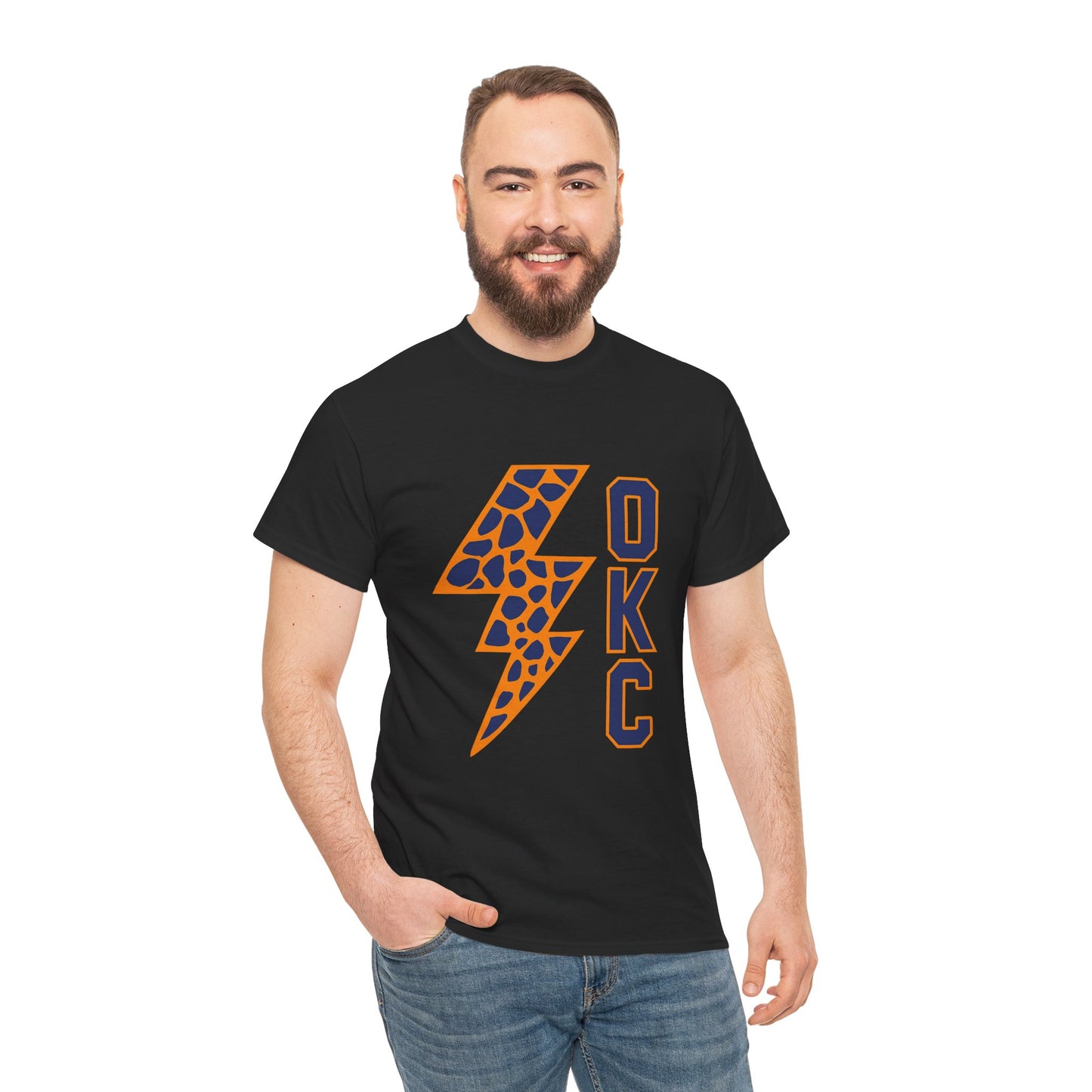 OKC Leopard Lightning Bolt T-Shirt | Oklahoma City Basketball | Blue & Orange Game Day Tee