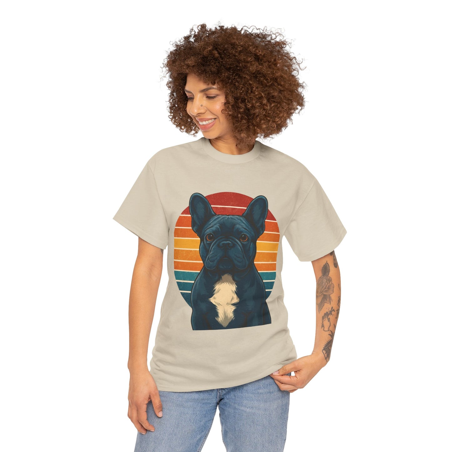 Retro Blue French Bulldog T-Shirt | Vintage Frenchie Dog Tee | 70s Sunset Graphic Shirt | Frenchie Lover Gift | Cute Pet Owner Apparel